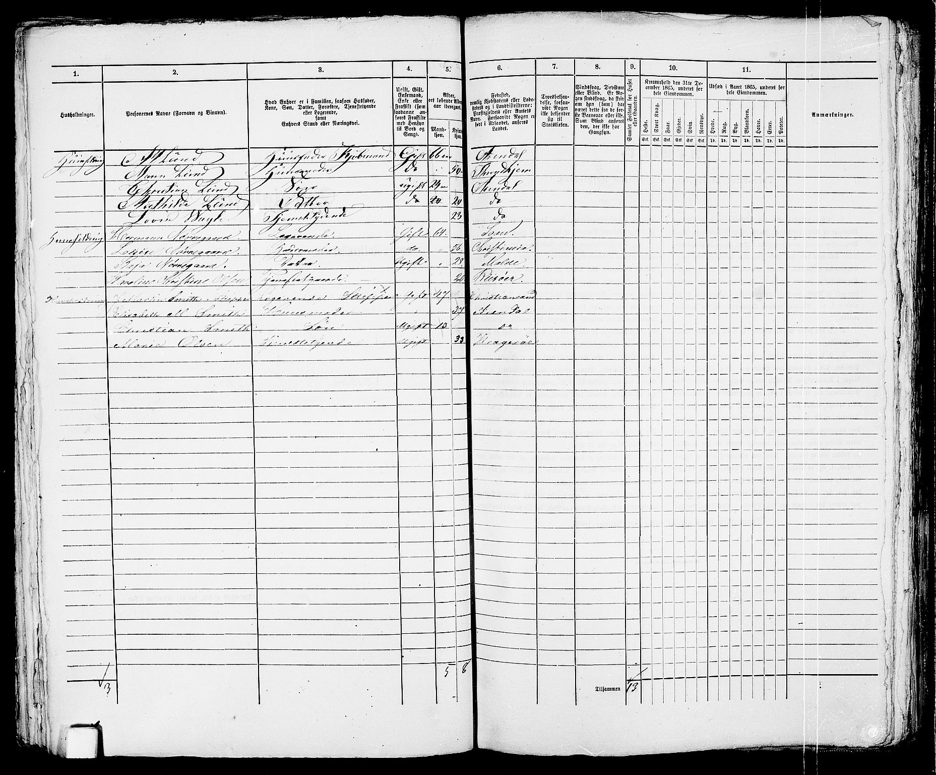 RA, 1865 census for Arendal, 1865, p. 404