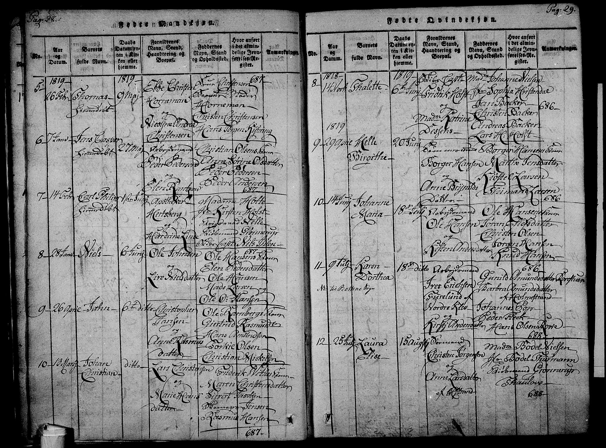 Holmestrand kirkebøker, SAKO/A-346/F/Fa/L0001: Parish register (official) no. 1, 1814-1840, p. 28-29