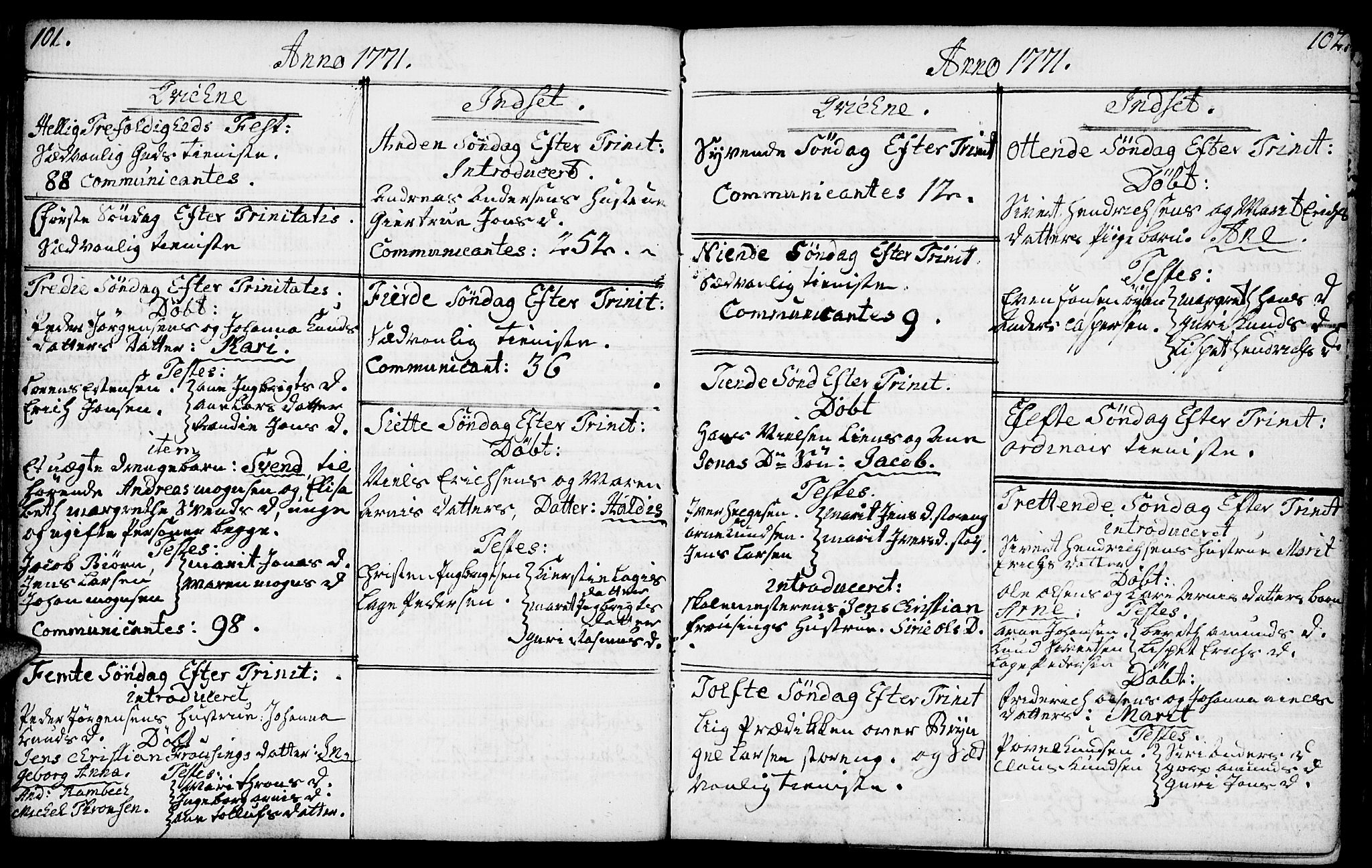 Kvikne prestekontor, AV/SAH-PREST-064/H/Ha/Haa/L0002: Parish register (official) no. 2, 1764-1784, p. 101-102