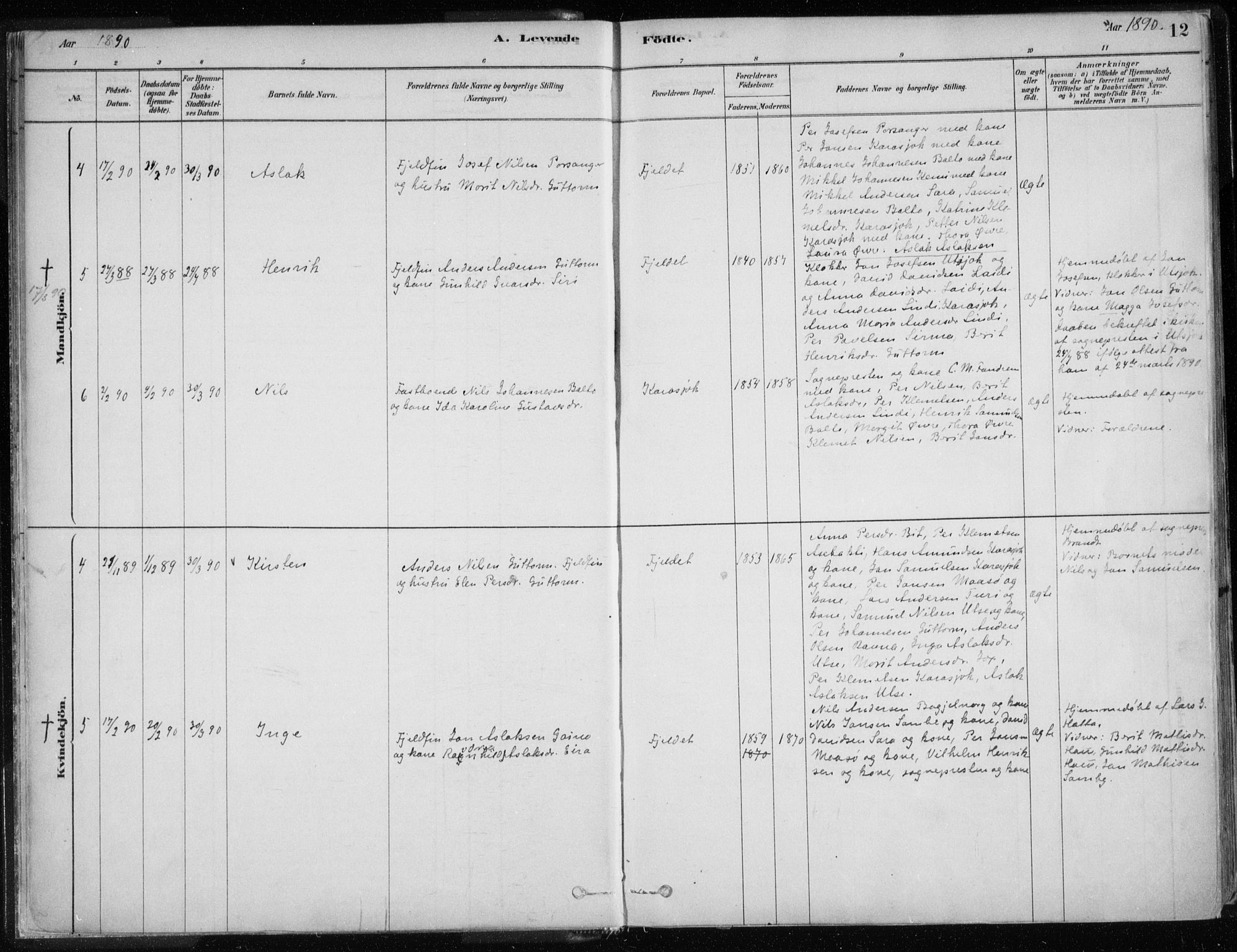 Karasjok sokneprestkontor, SATØ/S-1352/H/Ha/L0002kirke: Parish register (official) no. 2, 1885-1906, p. 12