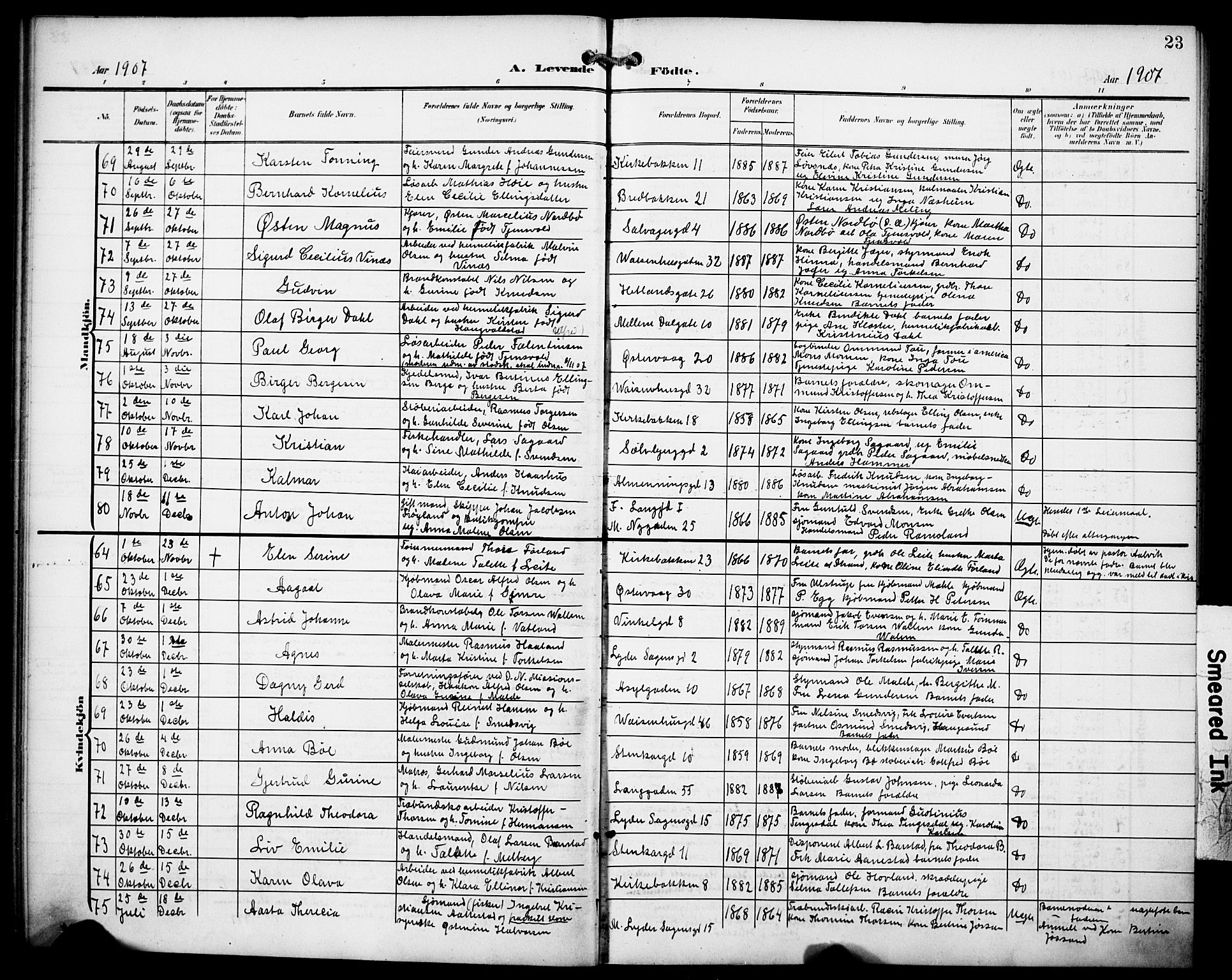St. Petri sokneprestkontor, SAST/A-101813/001/30/30BB/L0010: Parish register (copy) no. B 10, 1905-1917, p. 23