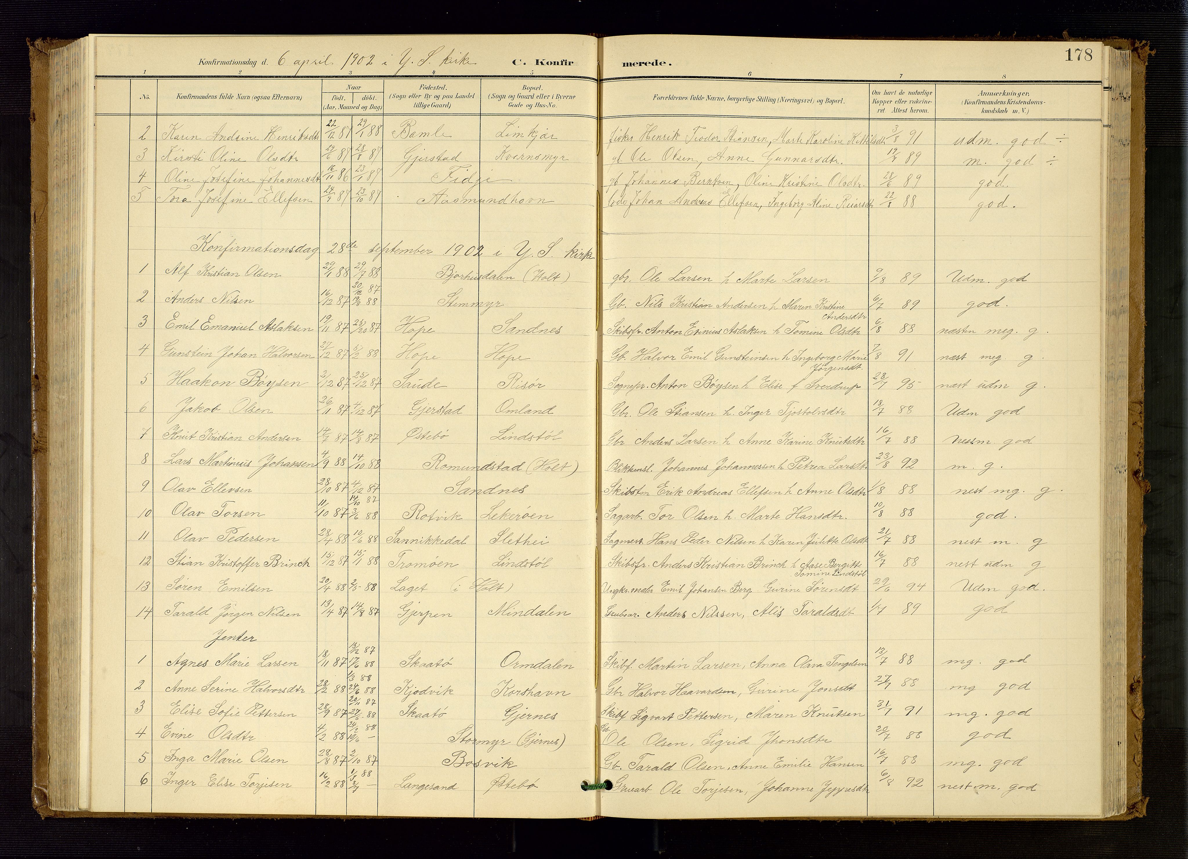 Søndeled sokneprestkontor, SAK/1111-0038/F/Fb/L0005: Parish register (copy) no. B 6, 1900-1962, p. 178