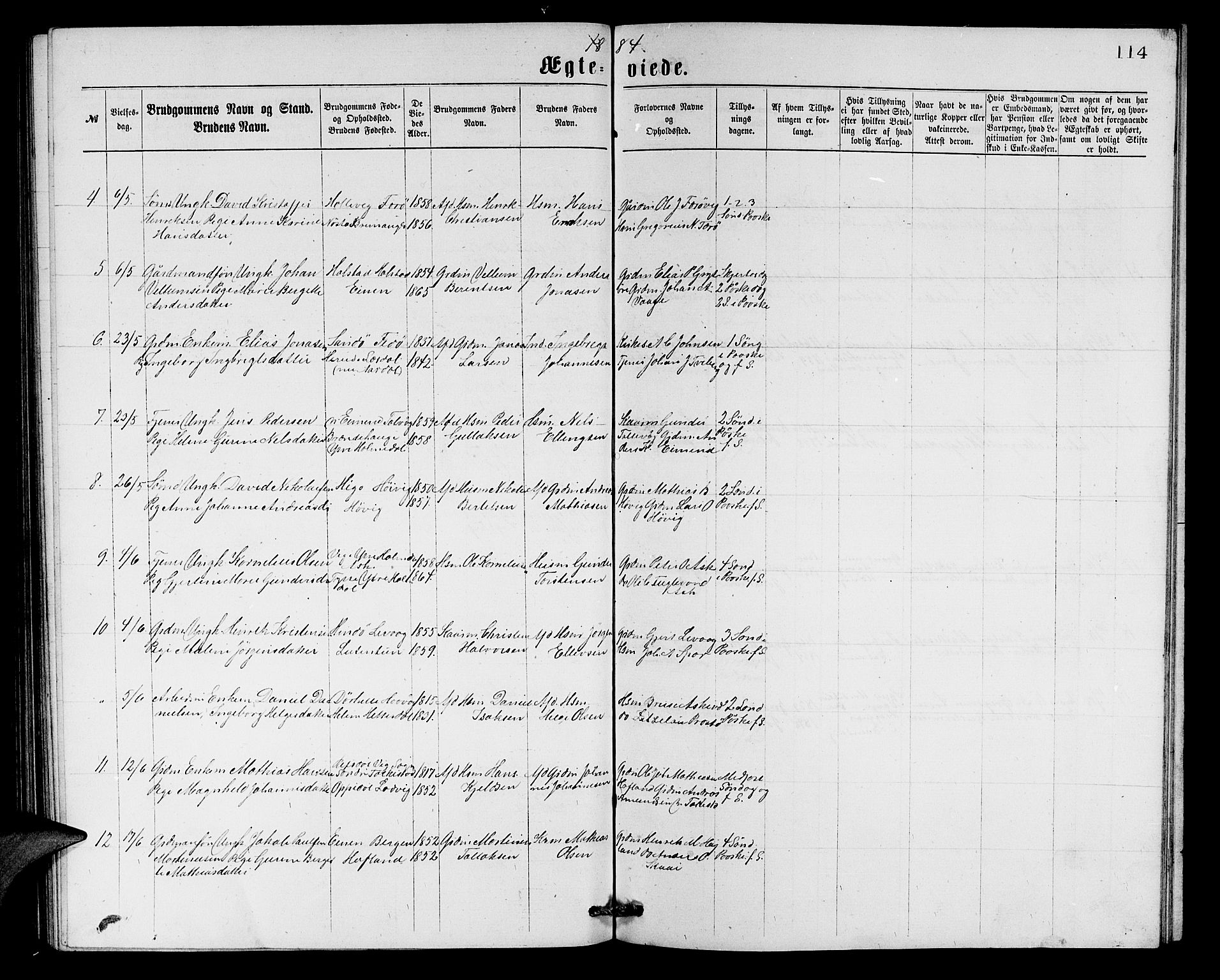 Askvoll sokneprestembete, AV/SAB-A-79501/H/Hab/Haba/L0002: Parish register (copy) no. A 2, 1873-1885, p. 114