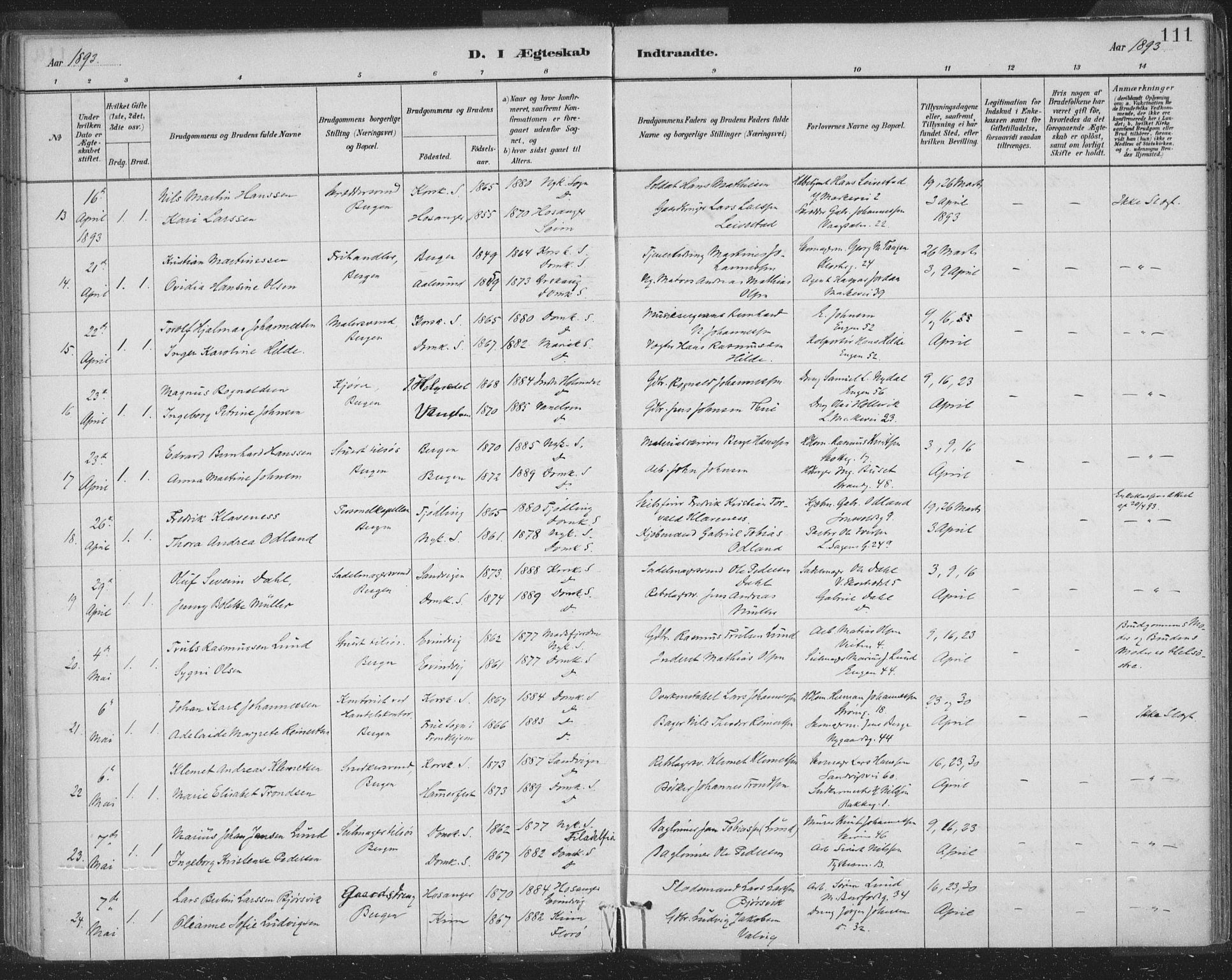 Domkirken sokneprestembete, AV/SAB-A-74801/H/Hab/L0032: Parish register (copy) no. D 4, 1880-1907, p. 111