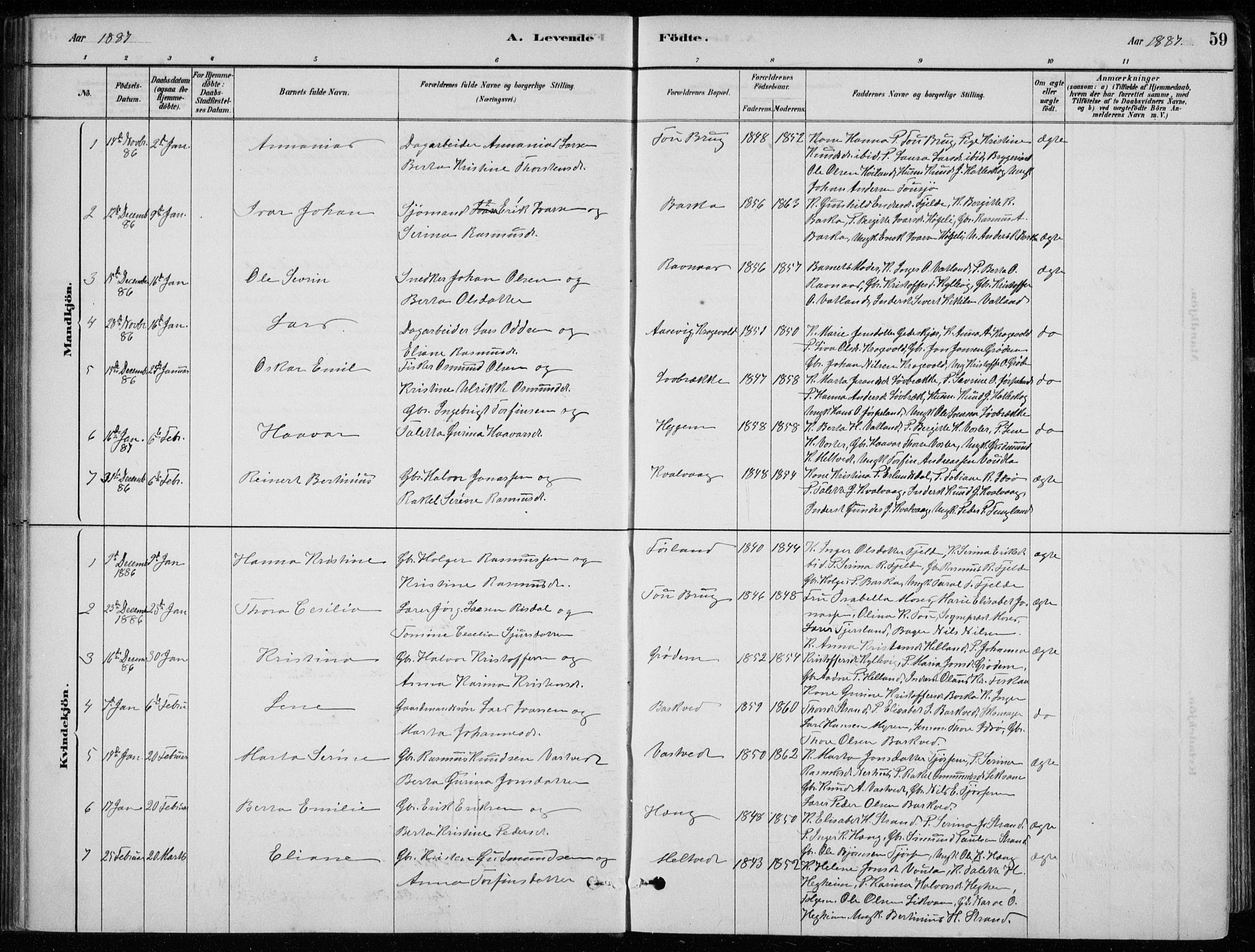Strand sokneprestkontor, AV/SAST-A-101828/H/Ha/Hab/L0004: Parish register (copy) no. B 4, 1878-1903, p. 59
