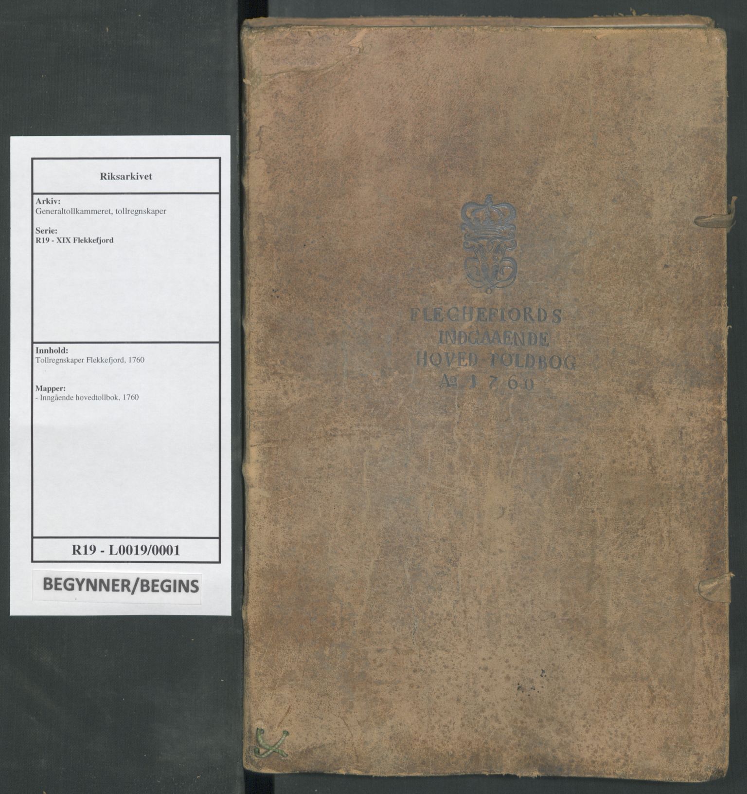 Generaltollkammeret, tollregnskaper, RA/EA-5490/R19/L0019/0001: Tollregnskaper Flekkefjord / Inngående hovedtollbok, 1760