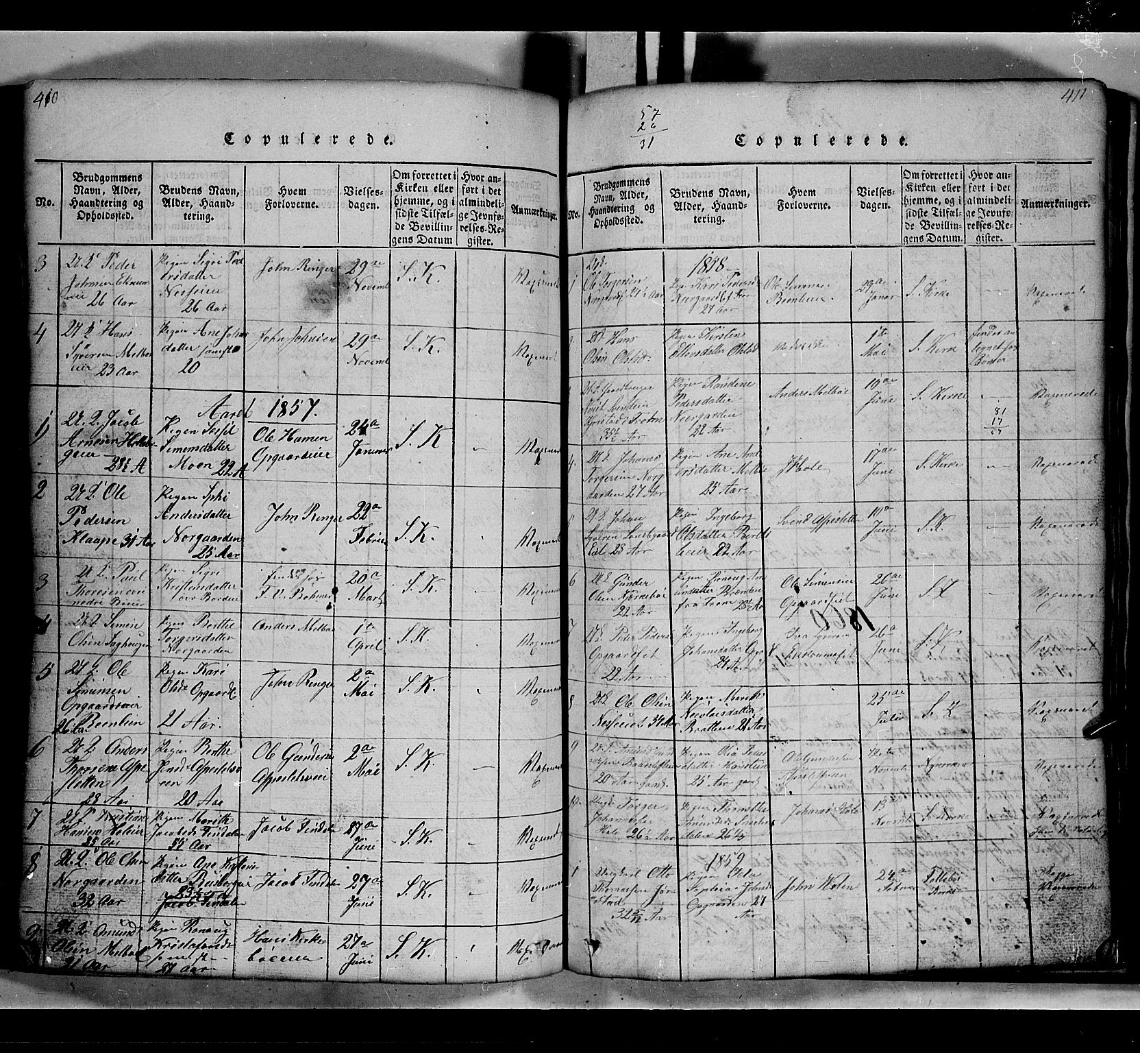 Gausdal prestekontor, SAH/PREST-090/H/Ha/Hab/L0002: Parish register (copy) no. 2, 1818-1874, p. 410-411