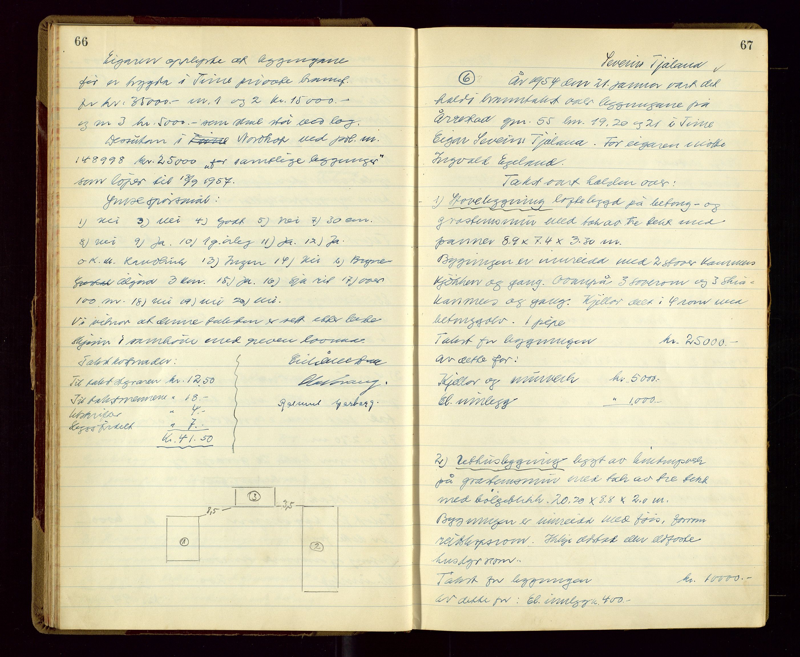 Time lensmannskontor, AV/SAST-A-100420/Goa/L0008: "Branntakstprotokoll", 1953-1955, p. 66-67