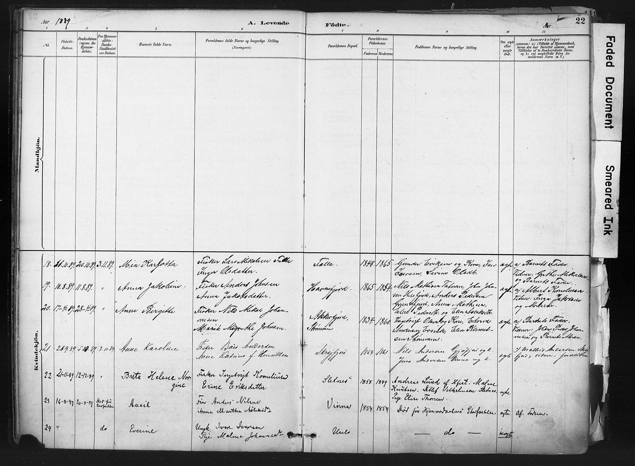 Hammerfest sokneprestkontor, AV/SATØ-S-1347/H/Ha/L0011.kirke: Parish register (official) no. 11 /1, 1885-1897, p. 22