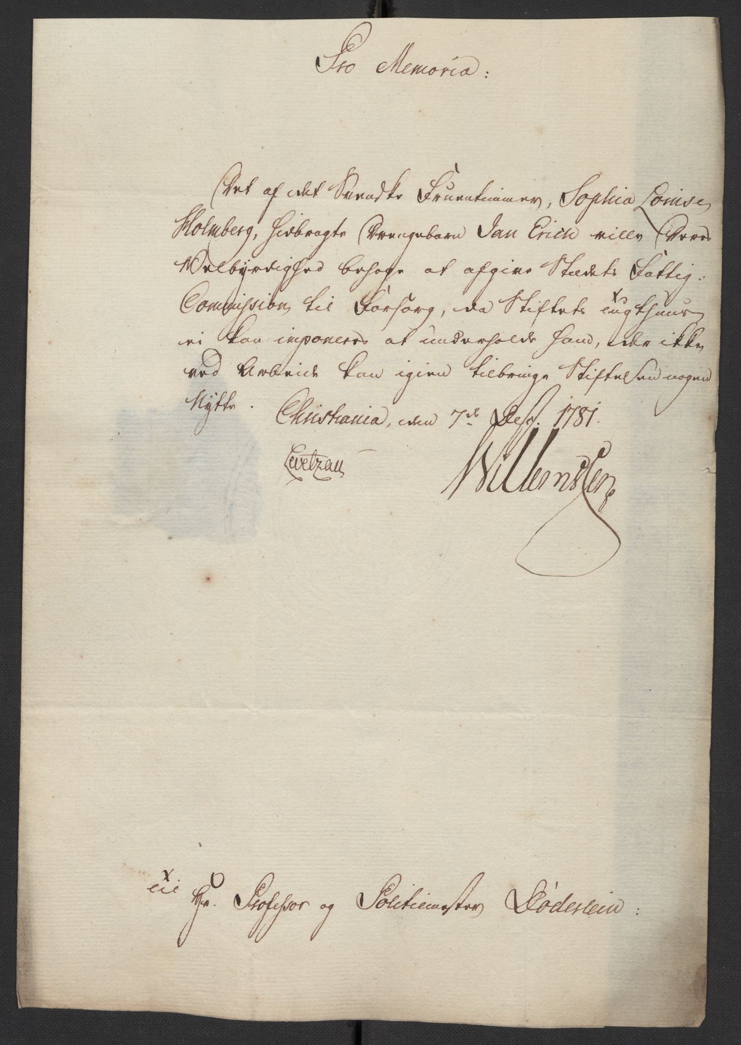 Oslo politidistrikt, AV/SAO-A-10085/D/Da/L0003: Innkomne brev, pro memoria m.v., 1781, p. 65