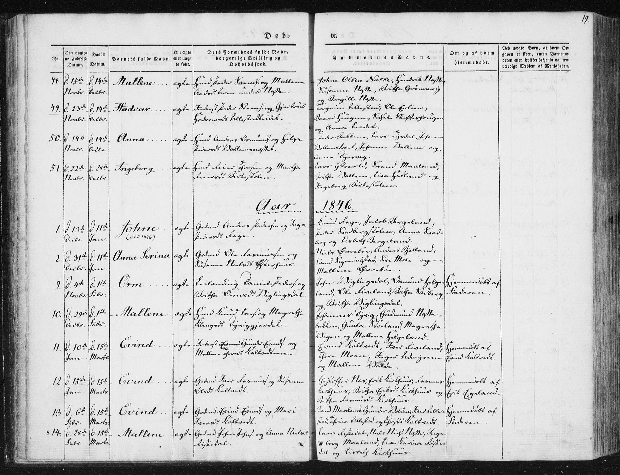 Hjelmeland sokneprestkontor, AV/SAST-A-101843/01/IV/L0008: Parish register (official) no. A 8, 1842-1861, p. 19