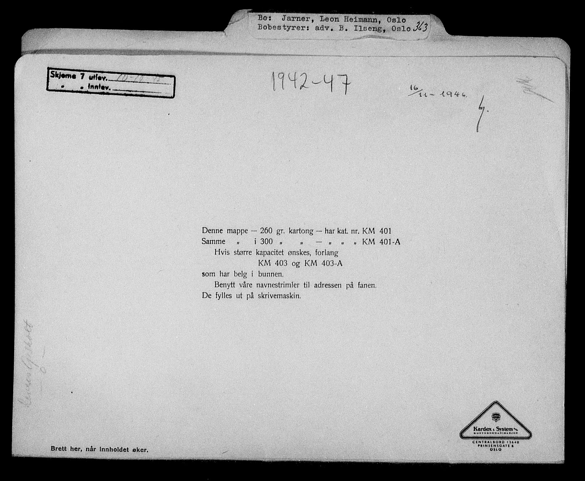 Justisdepartementet, Tilbakeføringskontoret for inndratte formuer, AV/RA-S-1564/H/Hc/Hcc/L0947: --, 1945-1947, p. 163