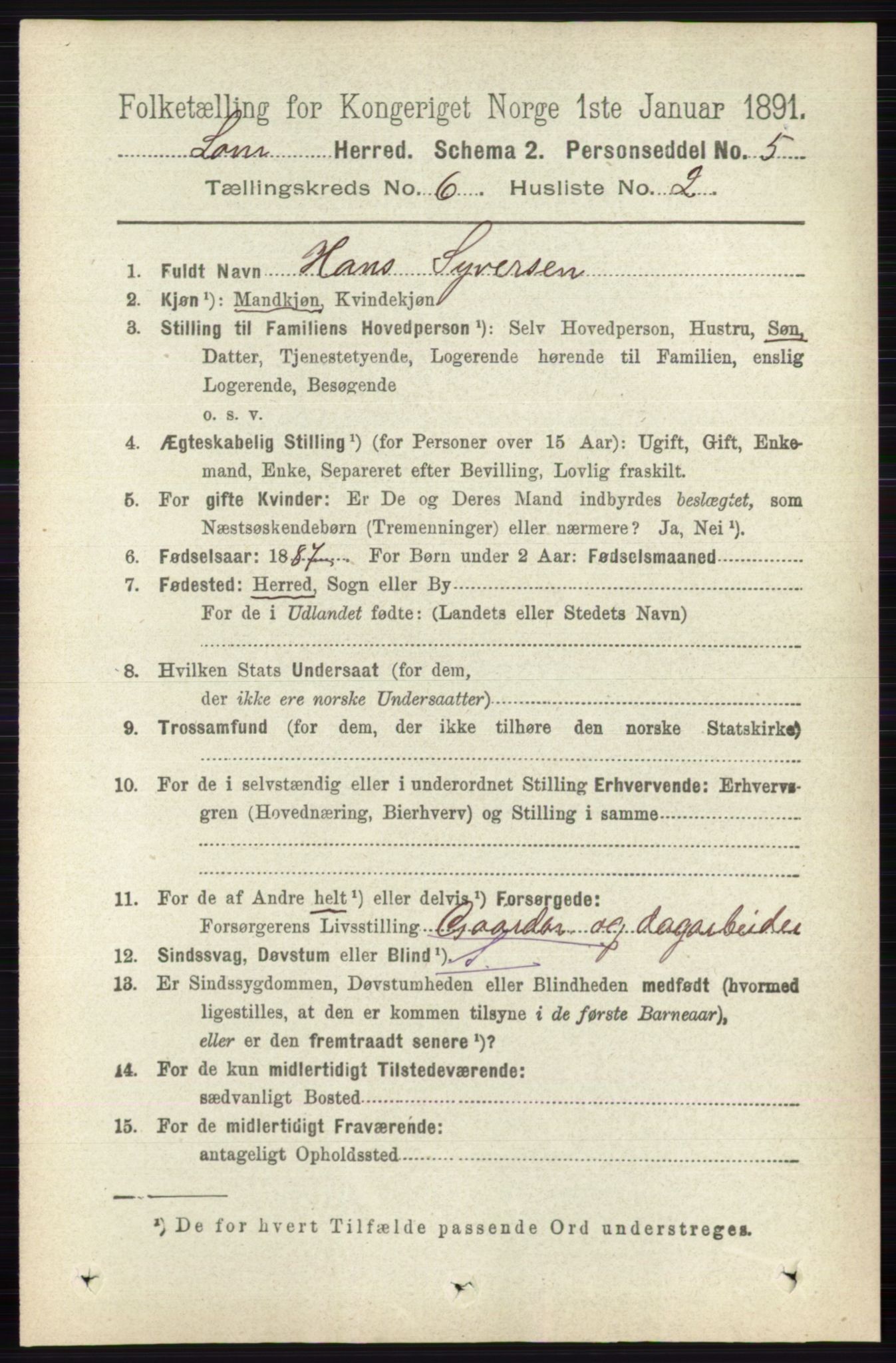 RA, 1891 census for 0514 Lom, 1891, p. 2380