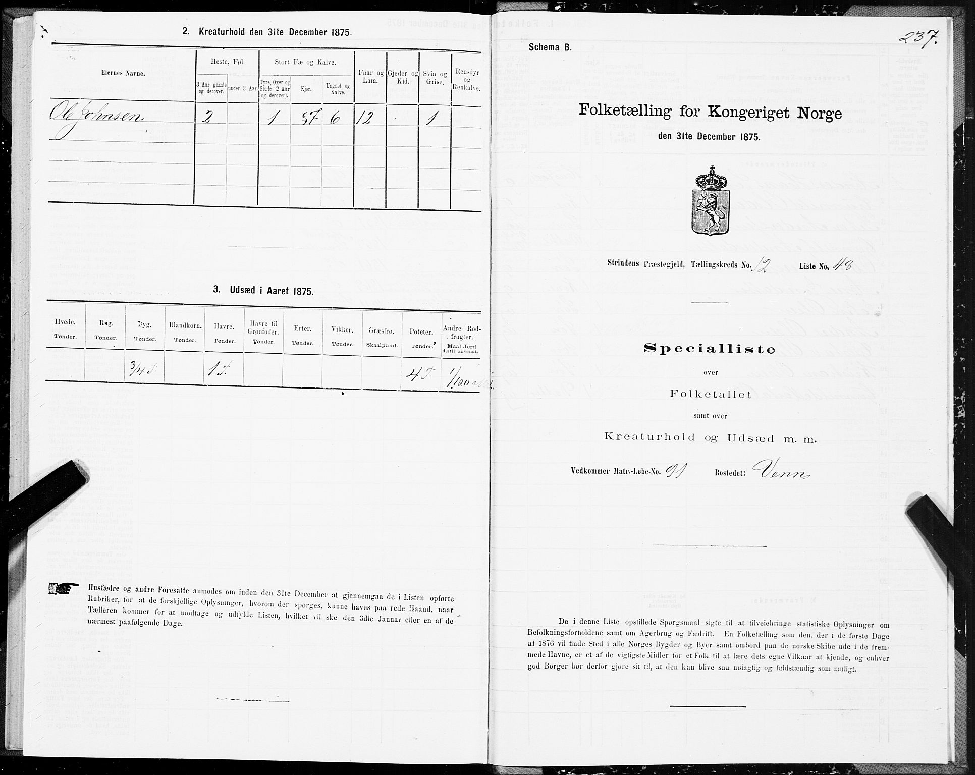 SAT, 1875 census for 1660P Strinda, 1875, p. 7237