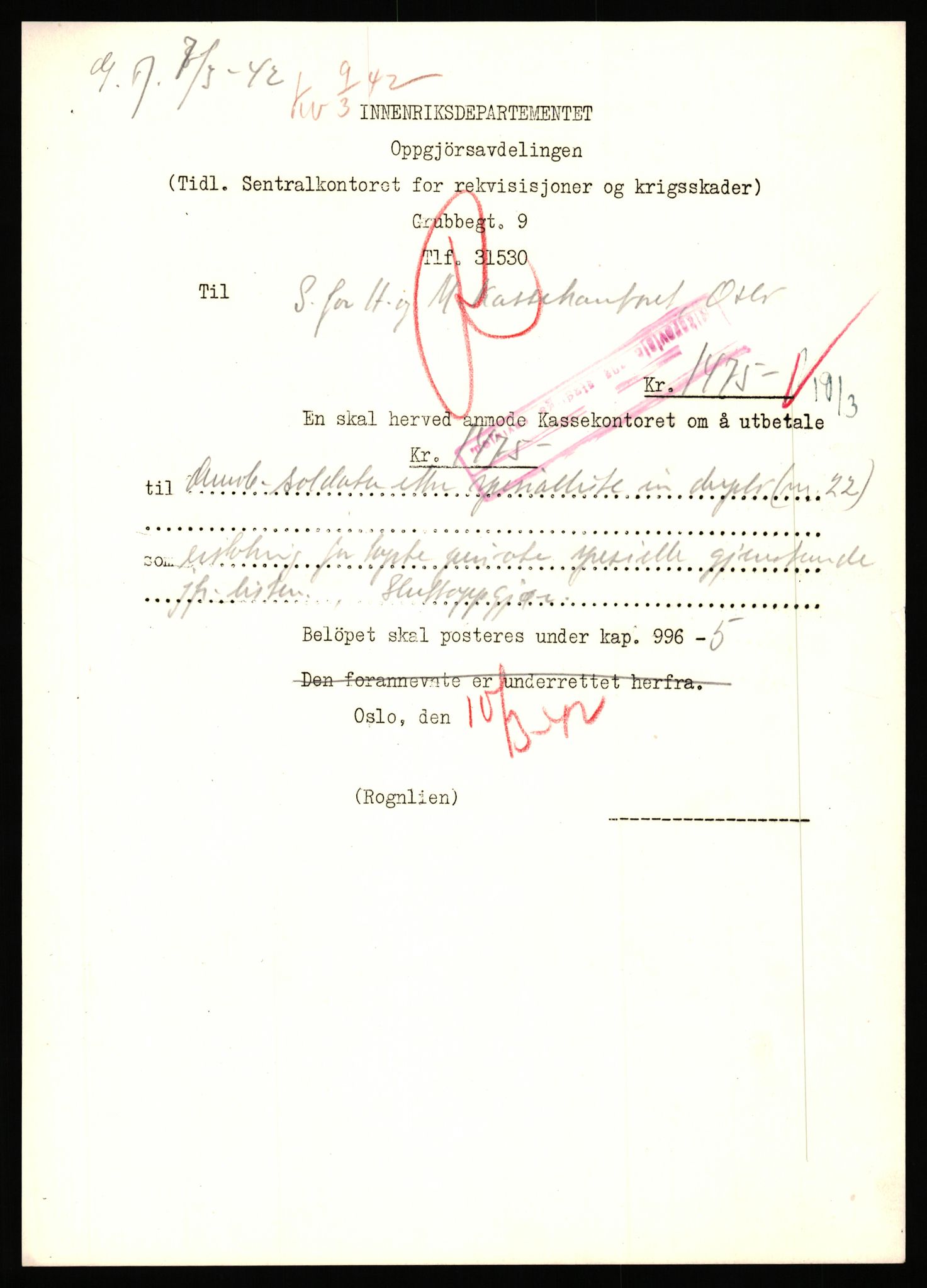 Justisdepartementet, Oppgjørsavdelingen, AV/RA-S-1056/G/Gb/L0095: Spesiallister m.v., 1940-1943, p. 16