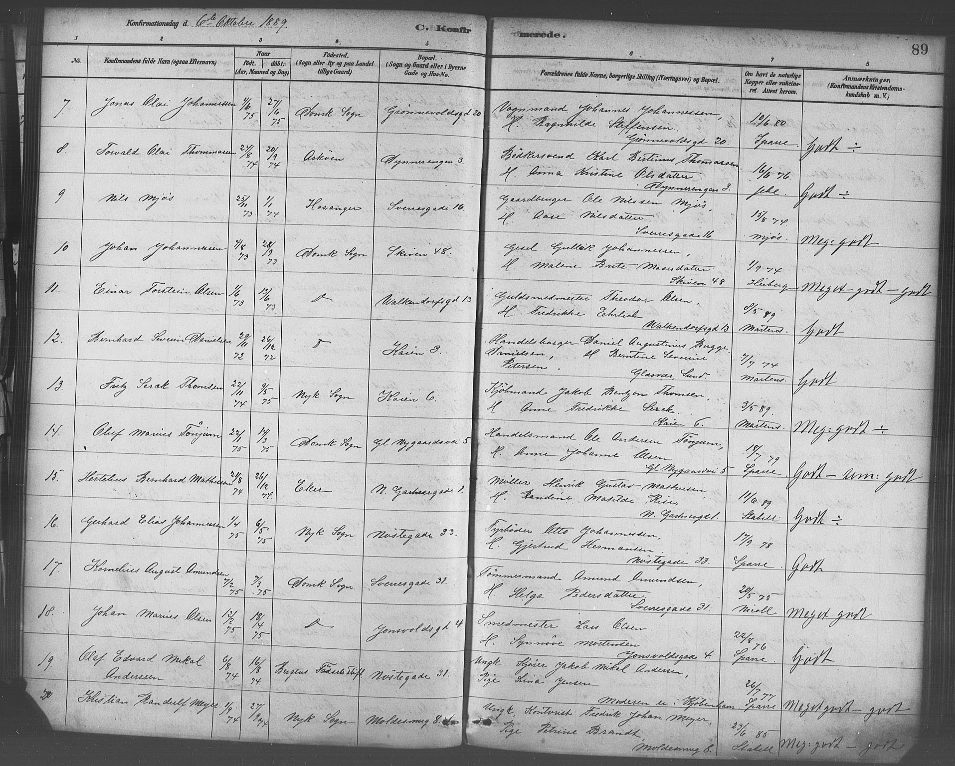 Domkirken sokneprestembete, AV/SAB-A-74801/H/Haa/L0030: Parish register (official) no. C 5, 1880-1898, p. 89