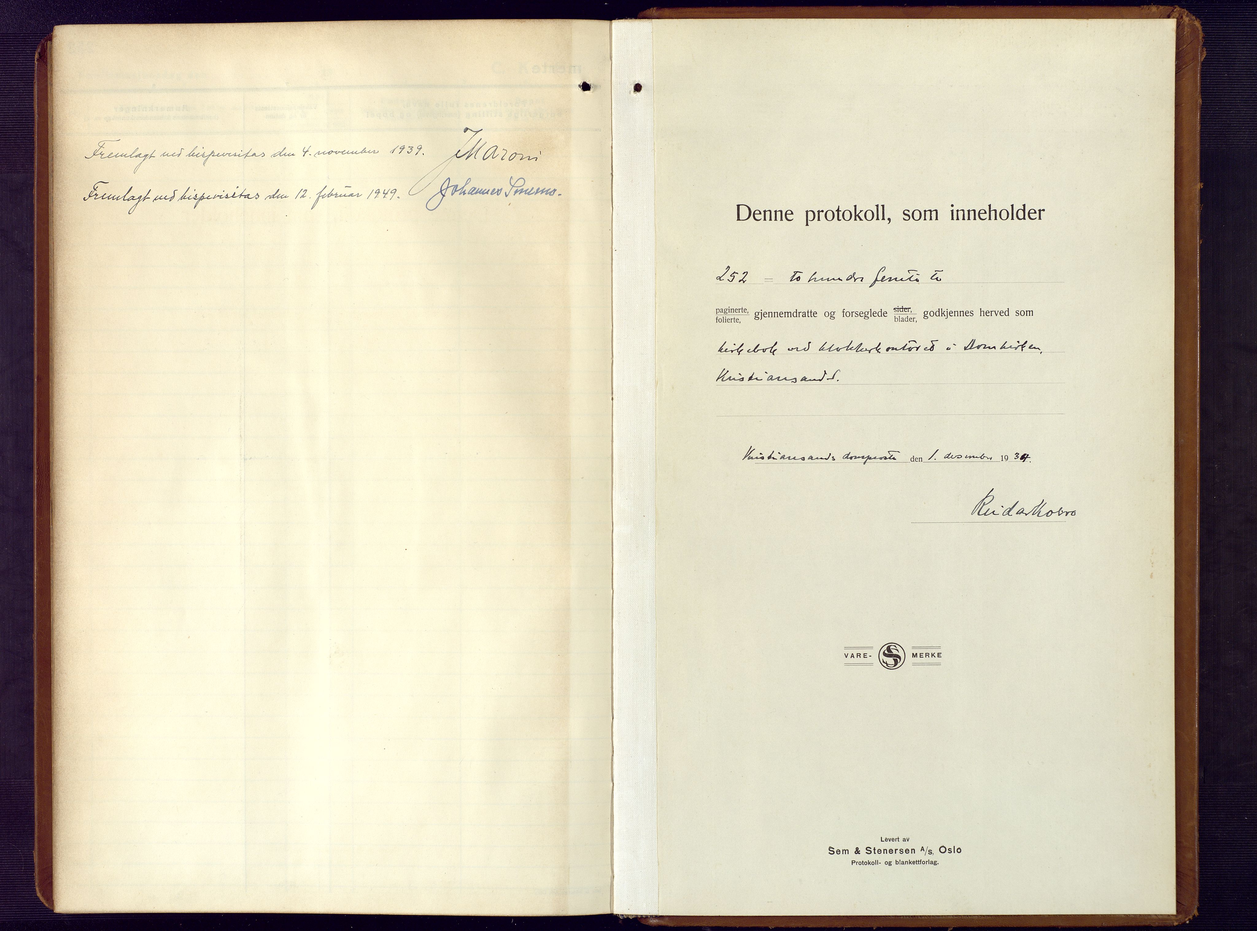 Kristiansand domprosti, SAK/1112-0006/F/Fb/L0027: Parish register (copy) no. B 27, 1934-1945