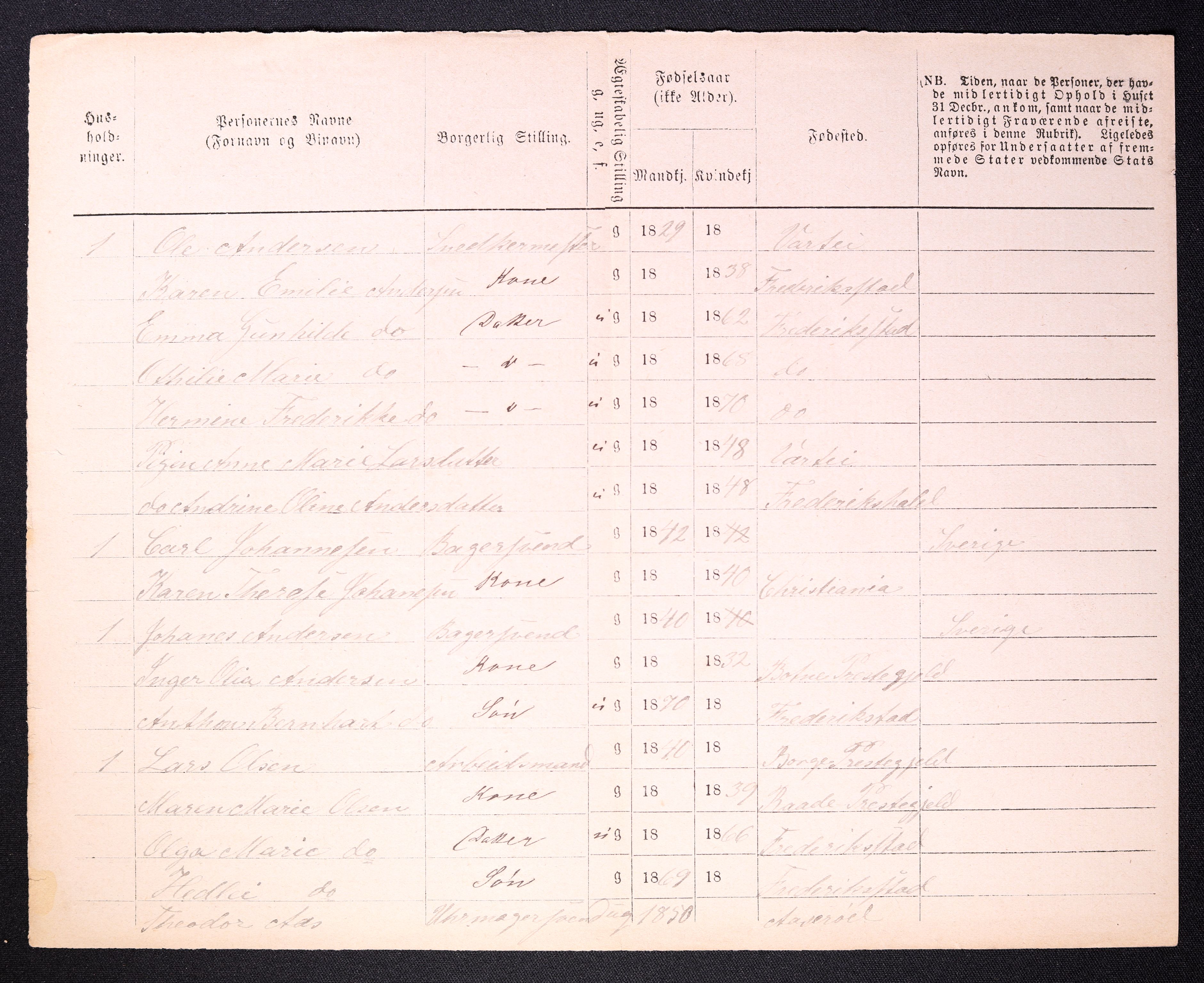 RA, 1870 census for 0103 Fredrikstad, 1870, p. 1016