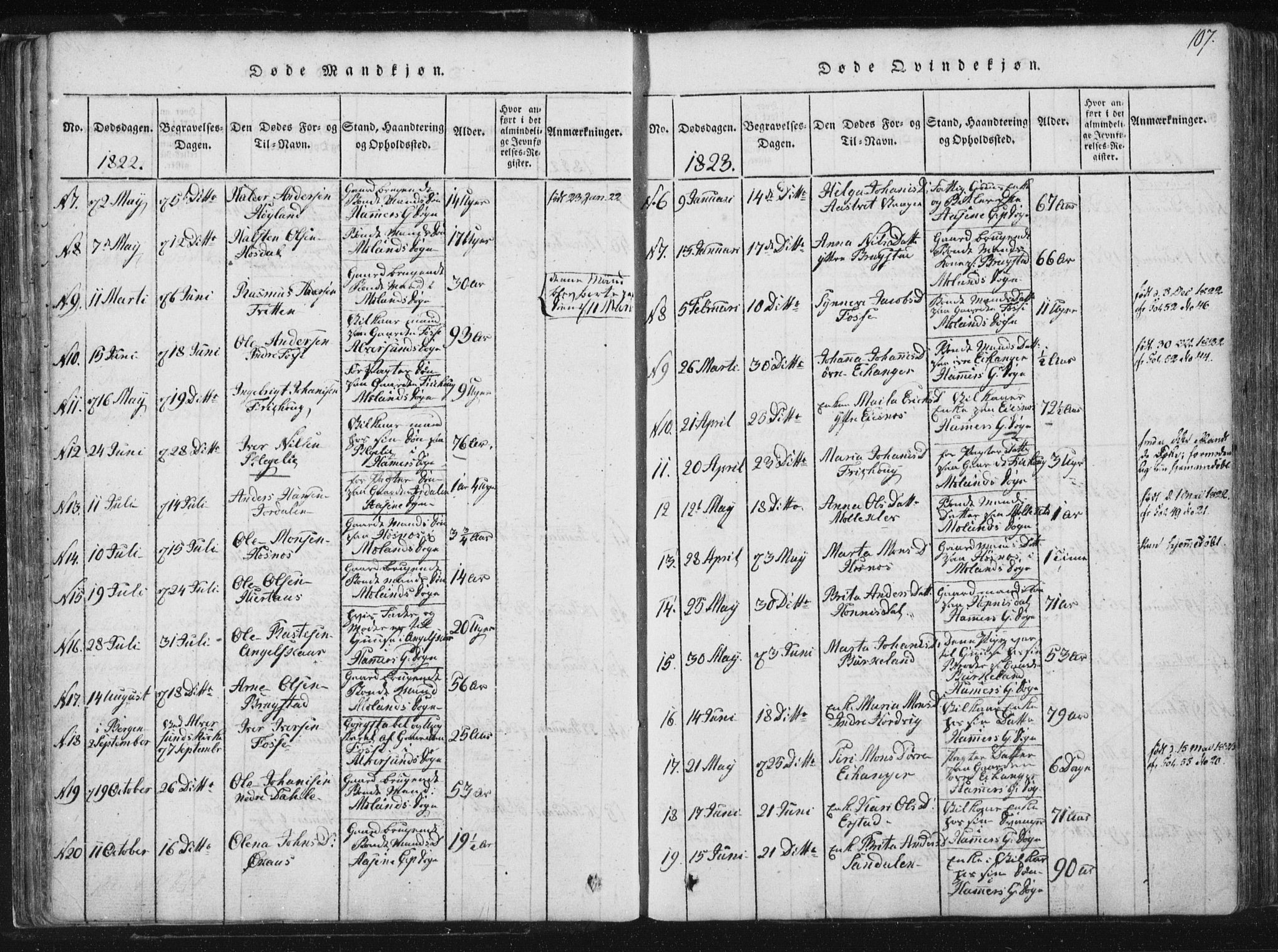 Hamre sokneprestembete, AV/SAB-A-75501/H/Ha/Haa/Haaa/L0010: Parish register (official) no. A 10, 1816-1826, p. 107