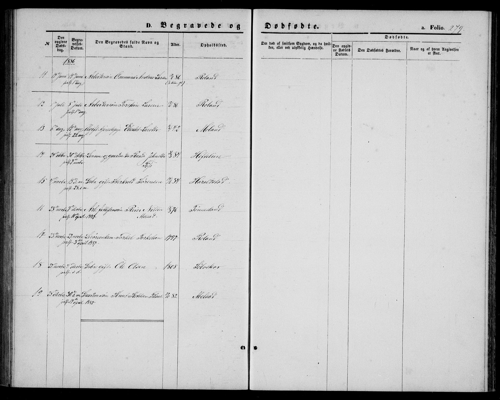 Bjelland sokneprestkontor, AV/SAK-1111-0005/F/Fb/Fba/L0004: Parish register (copy) no. B 4, 1869-1886, p. 279