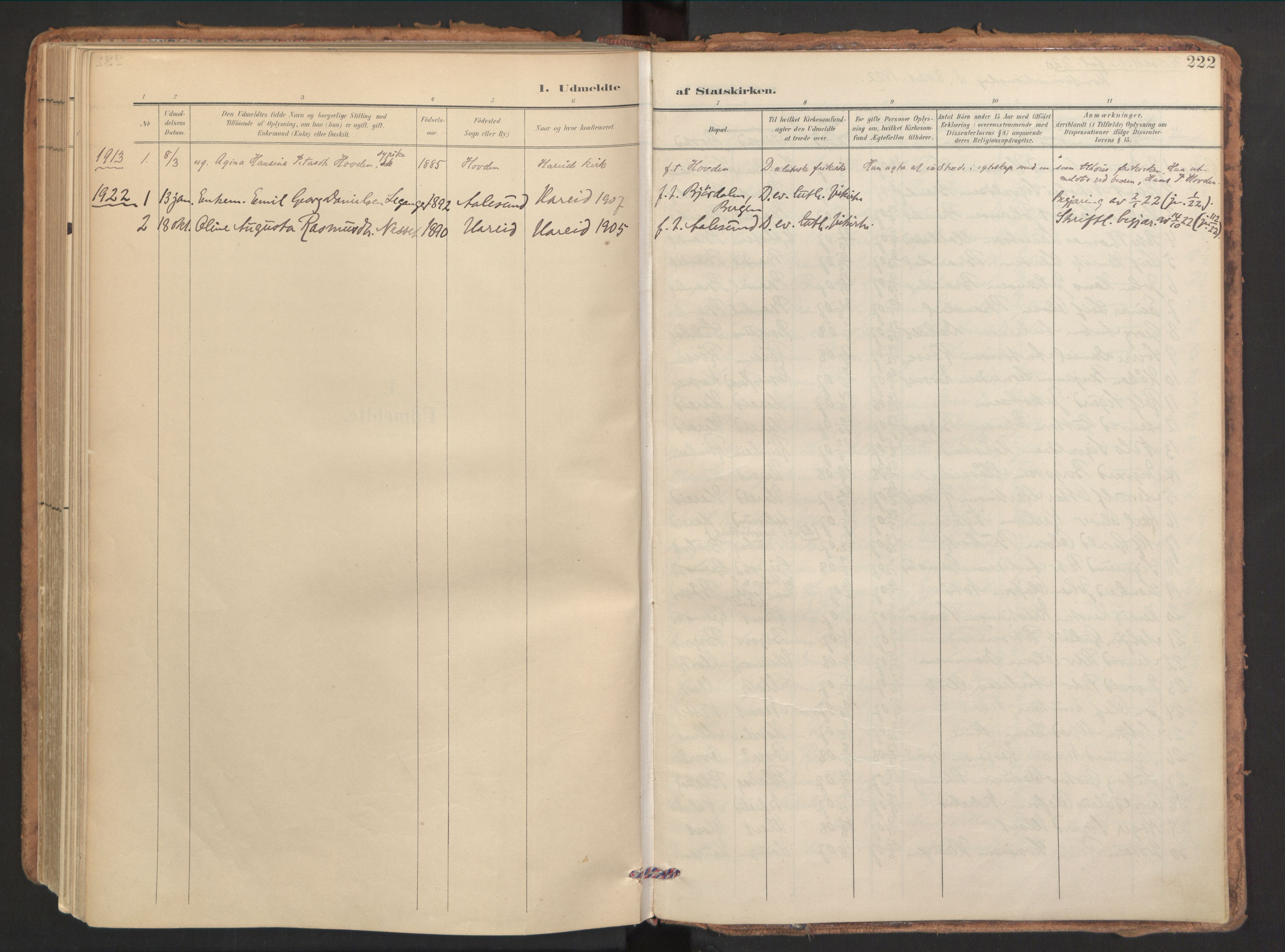 Ministerialprotokoller, klokkerbøker og fødselsregistre - Møre og Romsdal, AV/SAT-A-1454/510/L0123: Parish register (official) no. 510A03, 1898-1922, p. 222