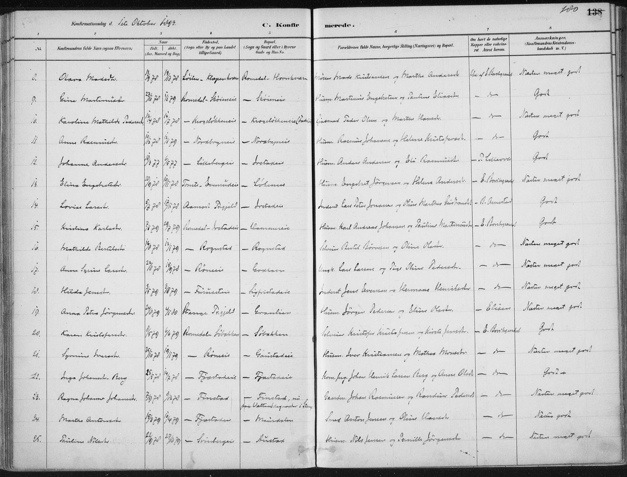 Romedal prestekontor, SAH/PREST-004/K/L0010: Parish register (official) no. 10, 1880-1895, p. 180