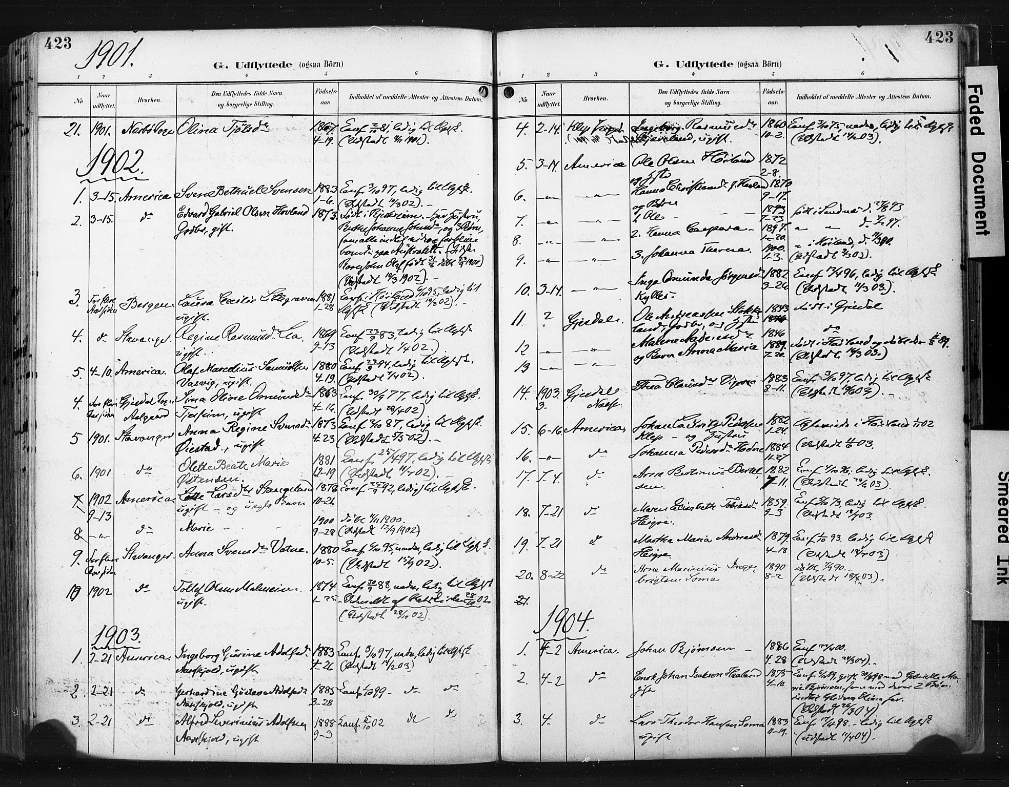 Høyland sokneprestkontor, AV/SAST-A-101799/001/30BA/L0015: Parish register (official) no. A 14, 1899-1911, p. 423