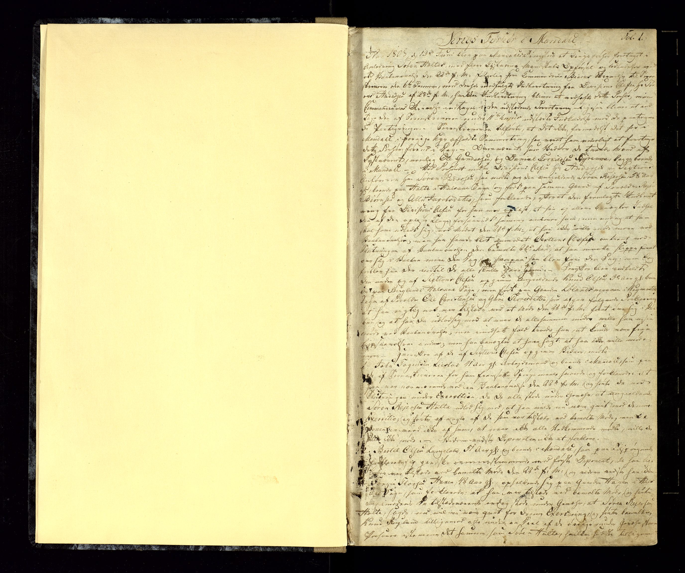 Mandal sorenskriveri, SAK/1221-0005/001/F/Fb/L0018: Ekstrarettsprotokoll med originalt personregister nr 16, 1853-1864, p. 1