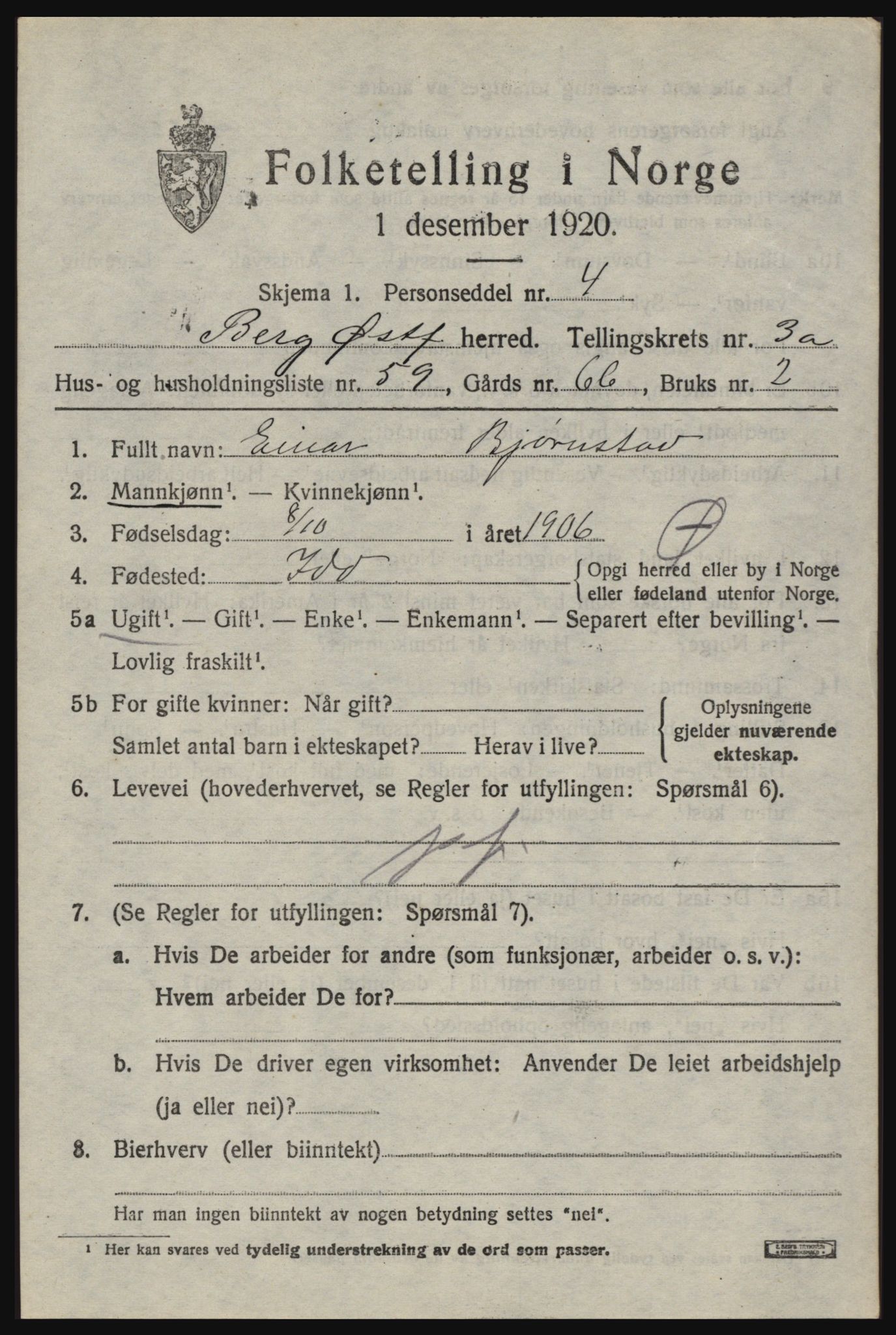 SAO, 1920 census for Berg, 1920, p. 5677