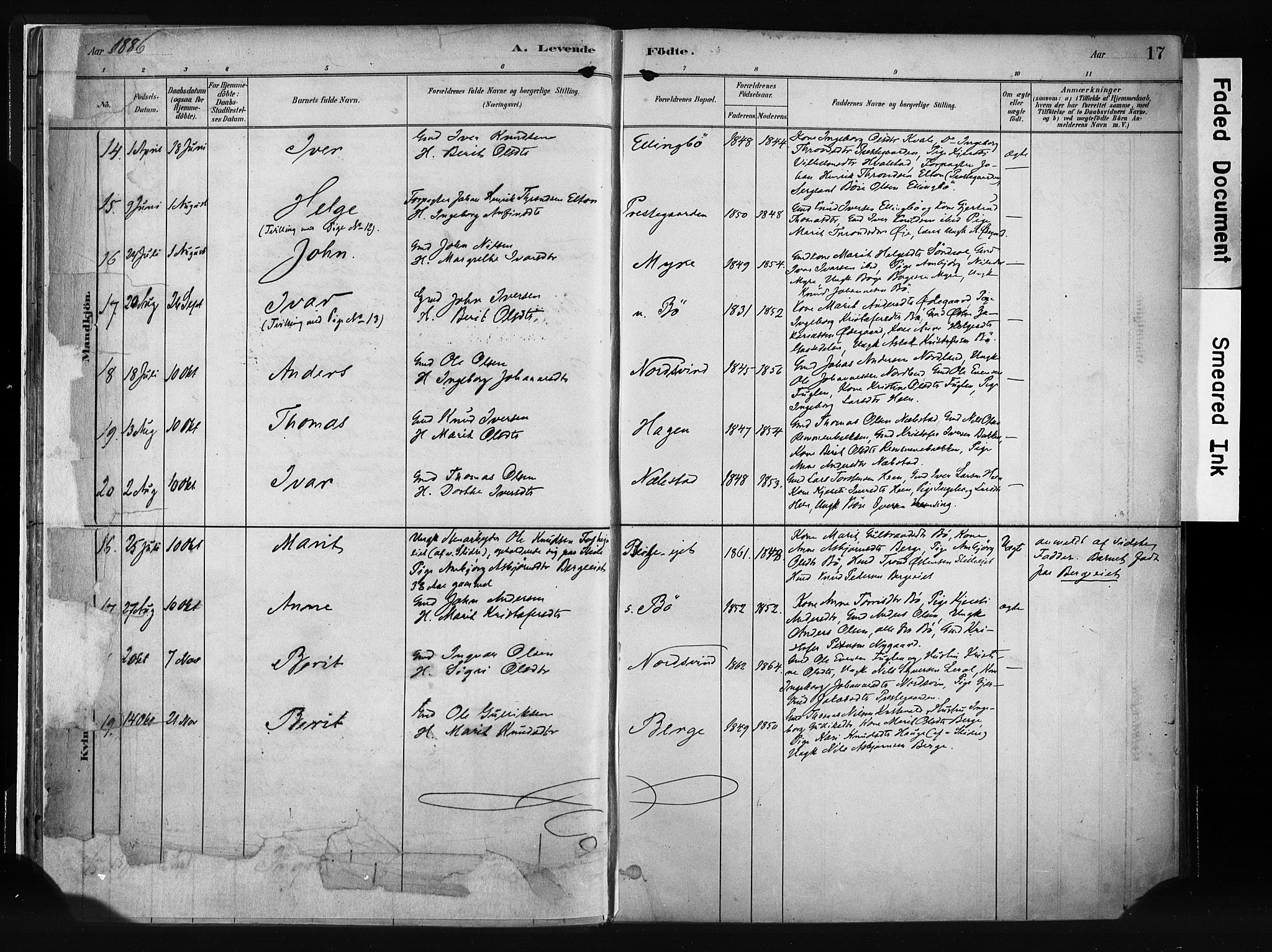 Vang prestekontor, Valdres, AV/SAH-PREST-140/H/Ha/L0008: Parish register (official) no. 8, 1882-1910, p. 17