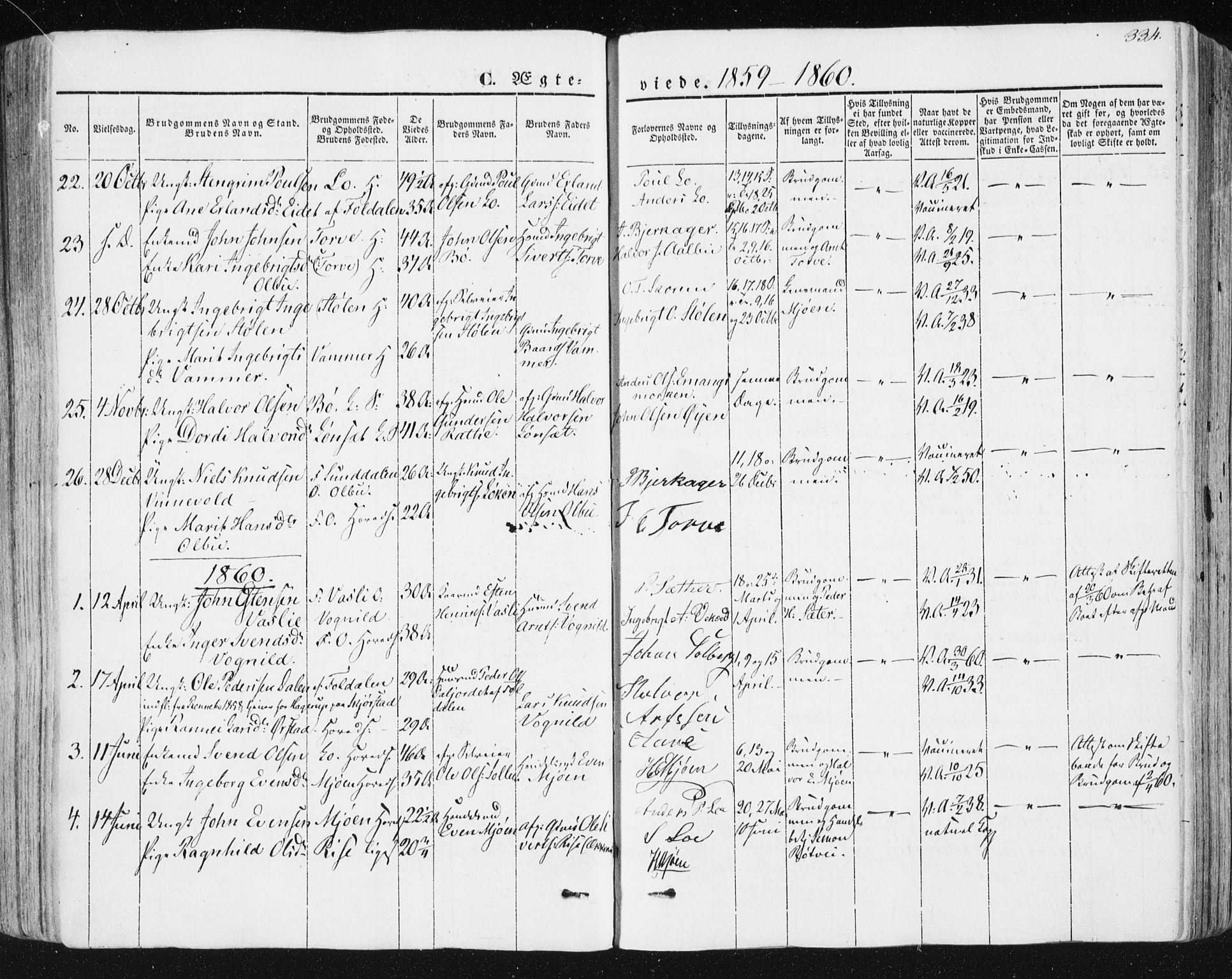 Ministerialprotokoller, klokkerbøker og fødselsregistre - Sør-Trøndelag, SAT/A-1456/678/L0899: Parish register (official) no. 678A08, 1848-1872, p. 334