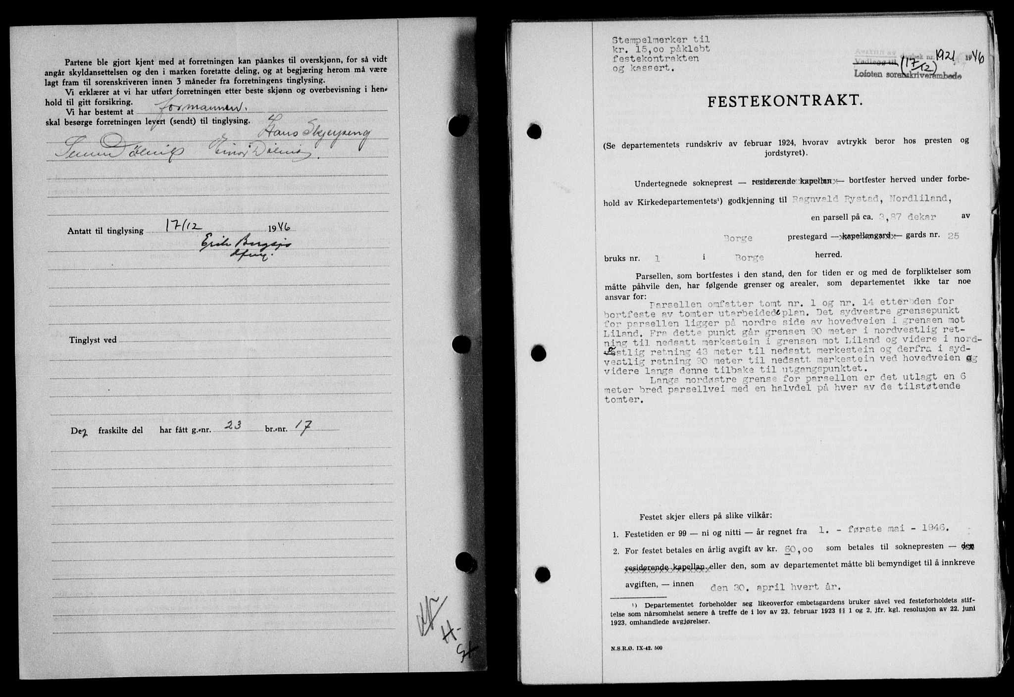 Lofoten sorenskriveri, SAT/A-0017/1/2/2C/L0015a: Mortgage book no. 15a, 1946-1947, Diary no: : 1921/1946