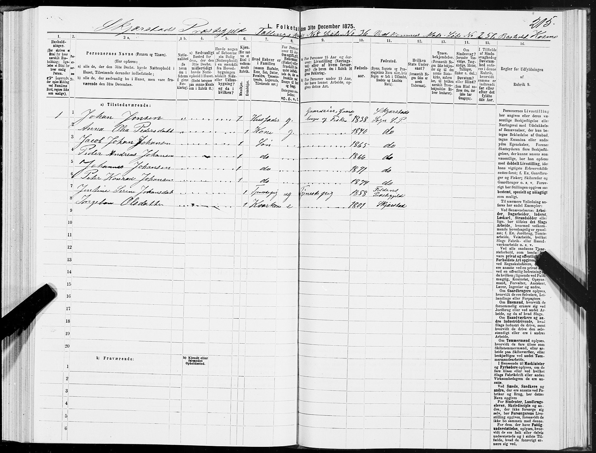 SAT, 1875 census for 1842P Skjerstad, 1875, p. 4215