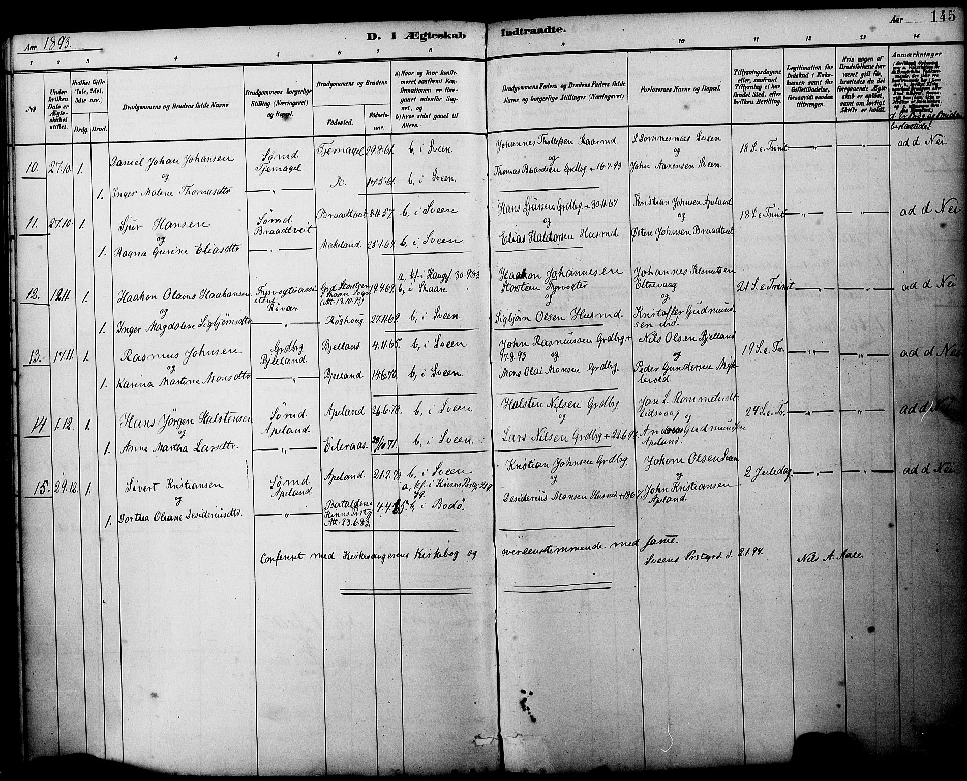 Sveio Sokneprestembete, AV/SAB-A-78501/H/Haa: Parish register (official) no. B 2, 1883-1894, p. 145
