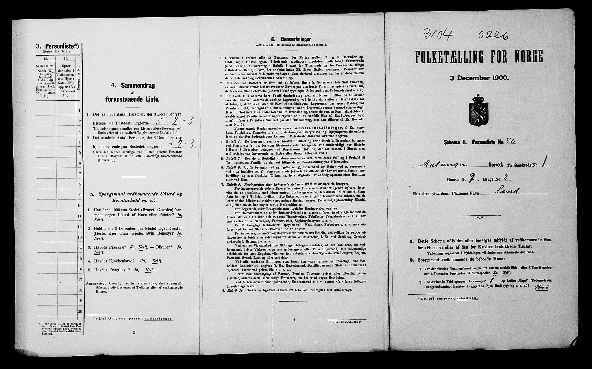 SATØ, 1900 census for Malangen, 1900, p. 22