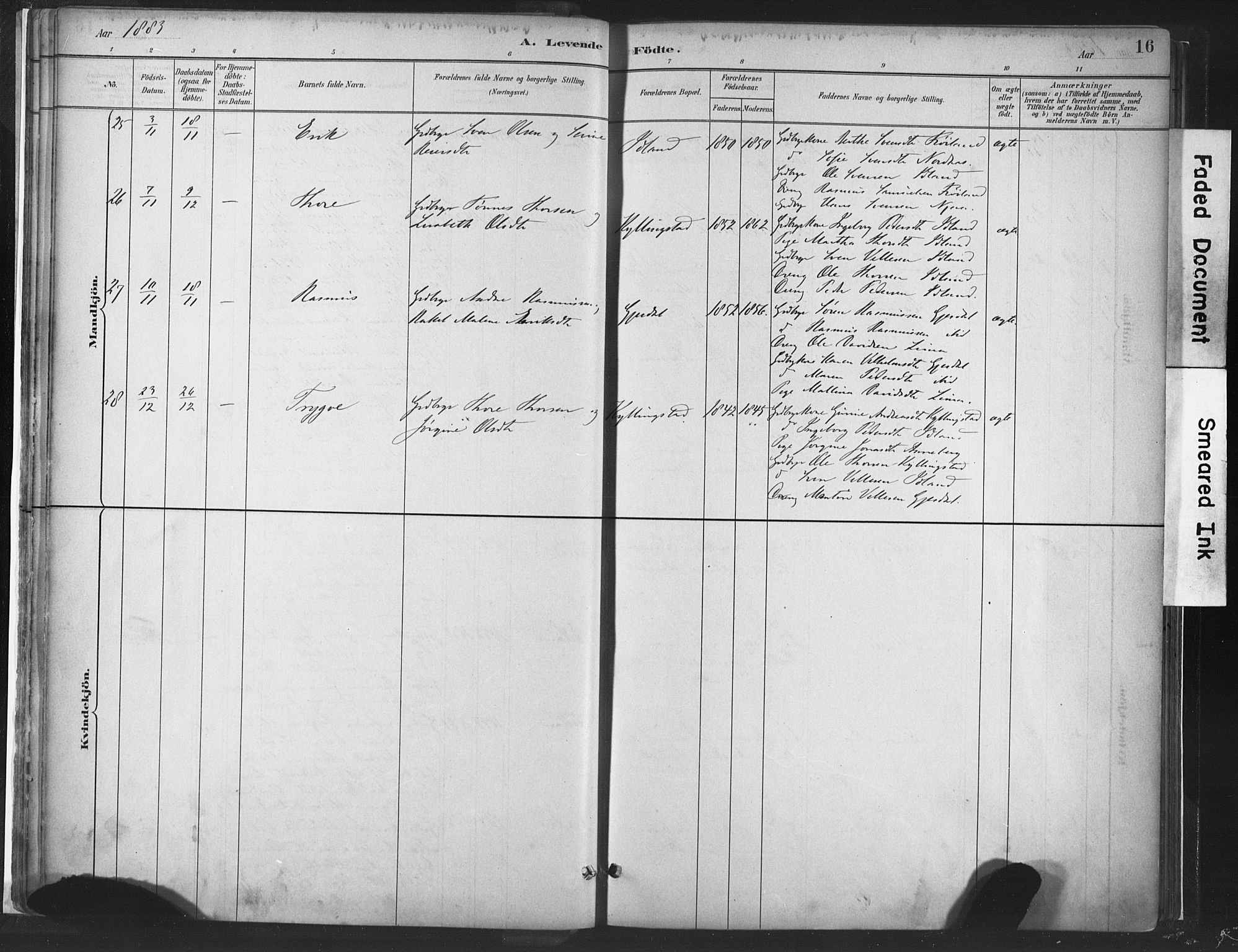 Lye sokneprestkontor, AV/SAST-A-101794/001/30BA/L0010: Parish register (official) no. A 10, 1881-1896, p. 16