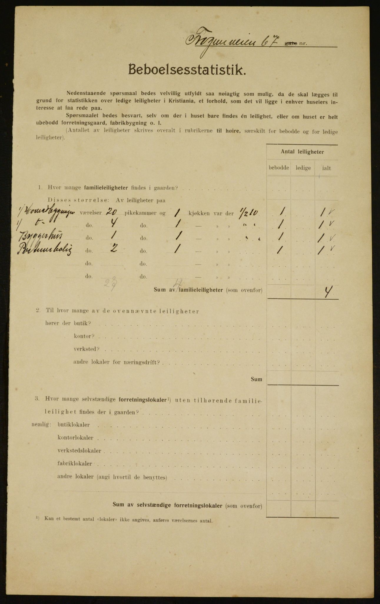 OBA, Municipal Census 1910 for Kristiania, 1910, p. 26168