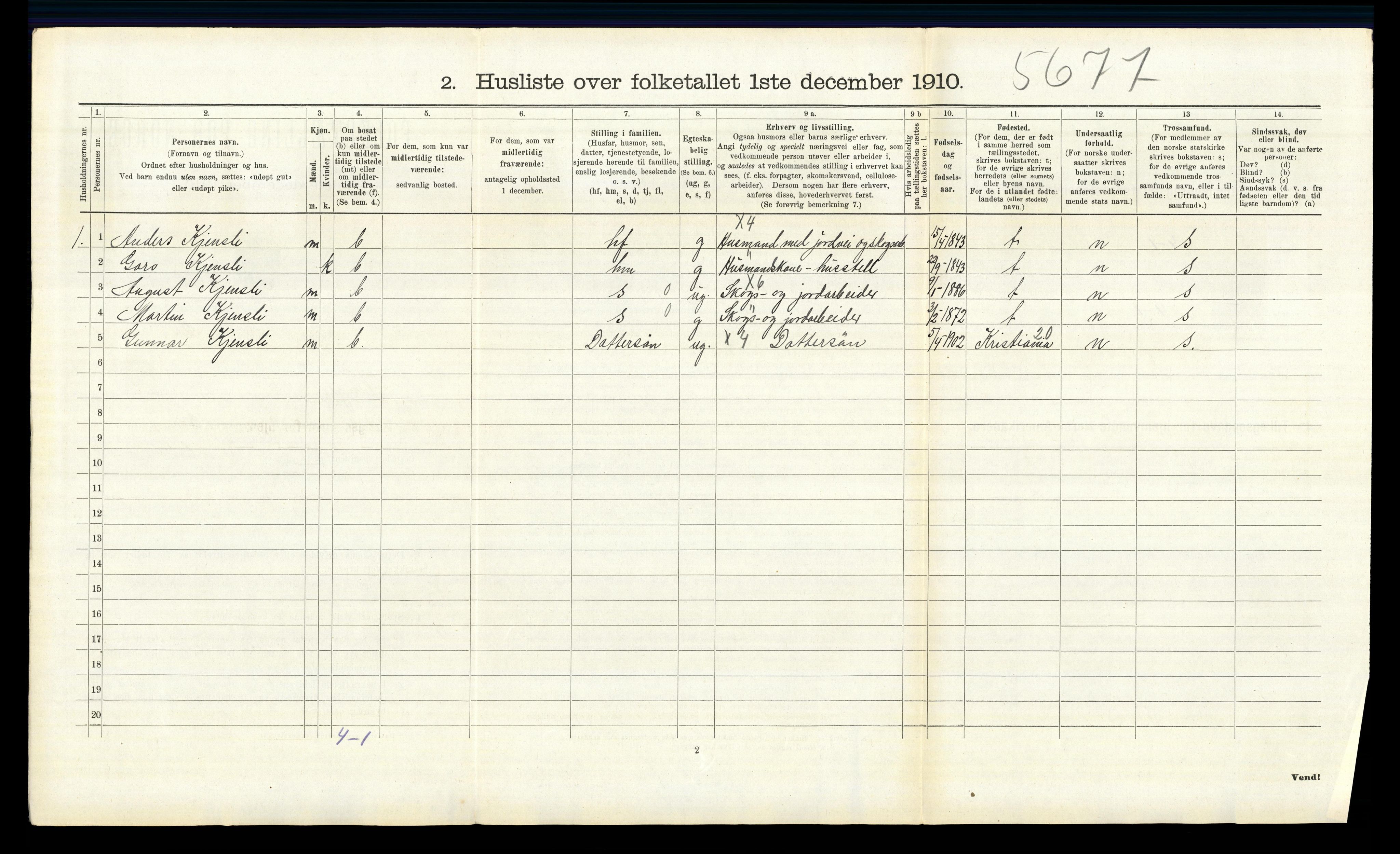 RA, 1910 census for Vinger, 1910, p. 1110