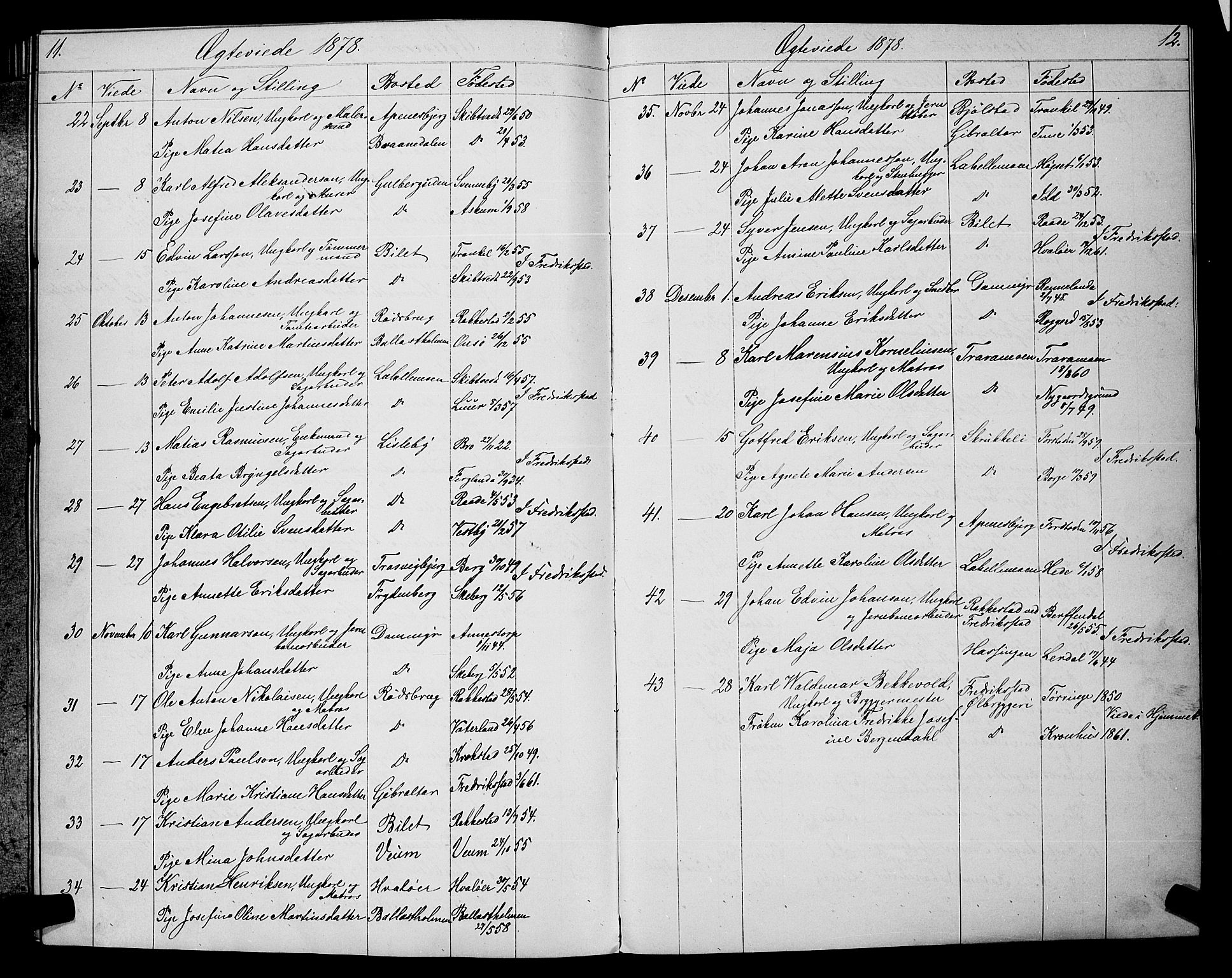 Glemmen prestekontor Kirkebøker, AV/SAO-A-10908/G/Ga/L0005: Parish register (copy) no. 5, 1876-1893, p. 11-12