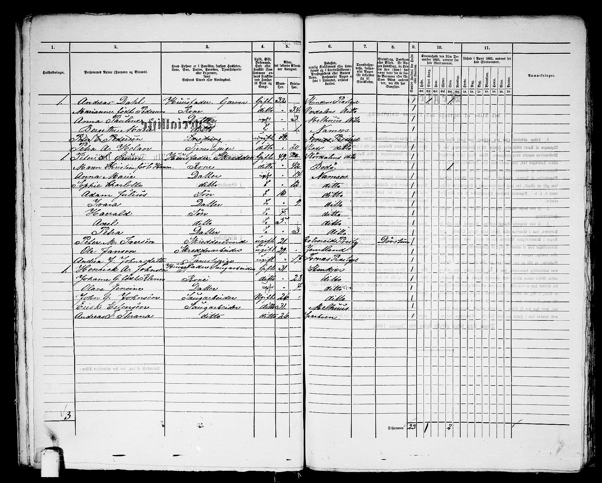 RA, 1865 census for Namsos/Namsos, 1865, p. 25