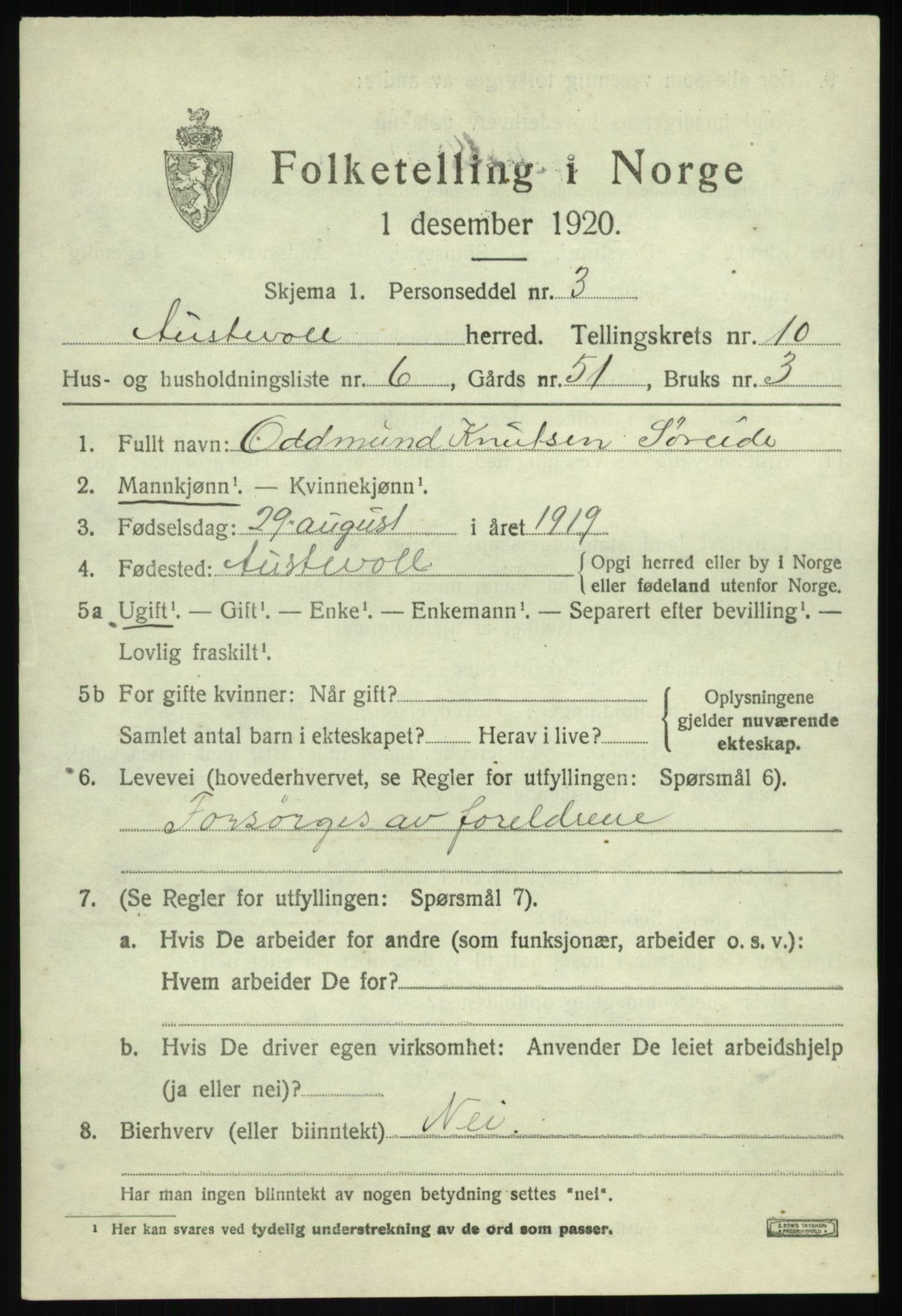 SAB, 1920 census for Austevoll, 1920, p. 5646