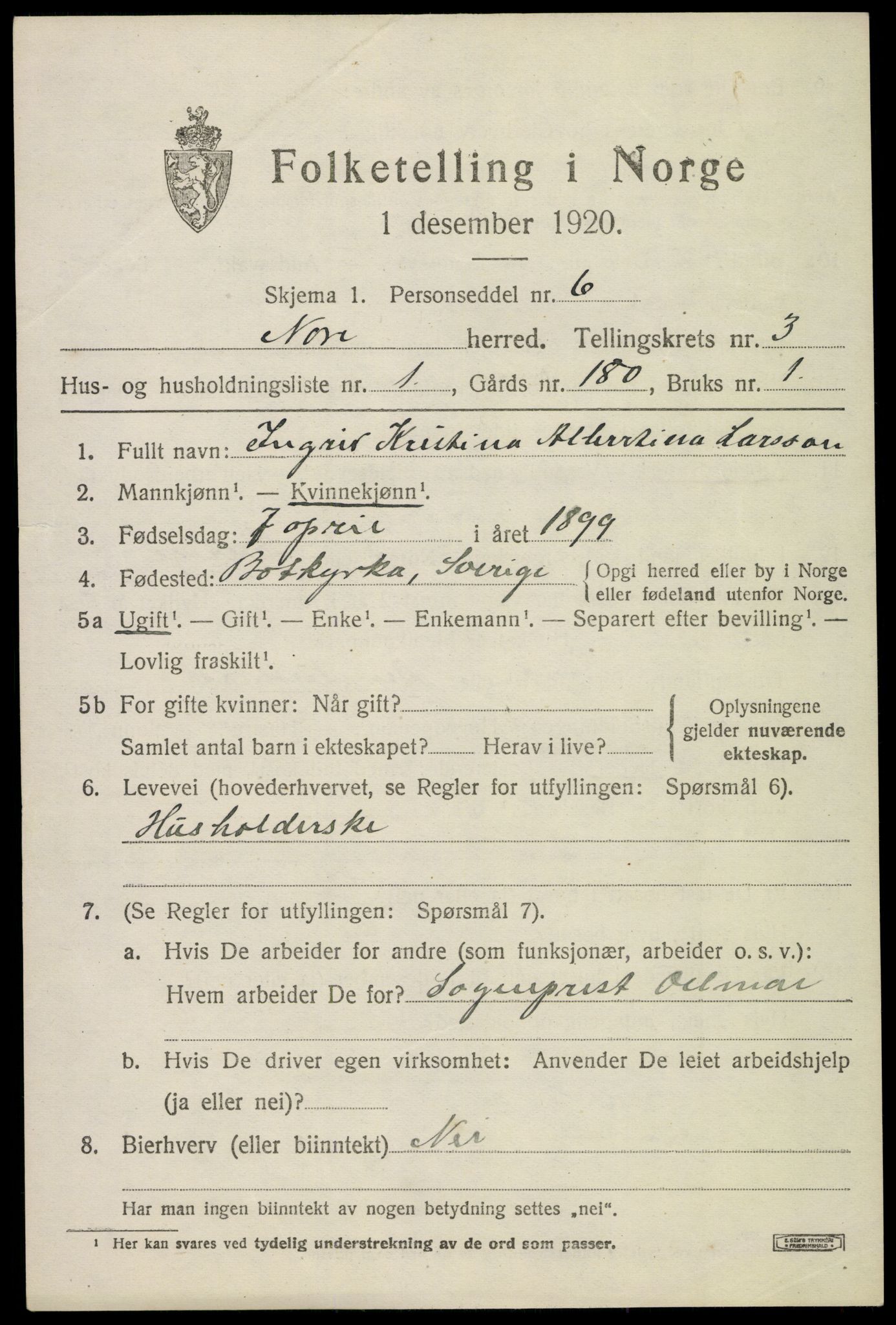 SAKO, 1920 census for Nore, 1920, p. 1464