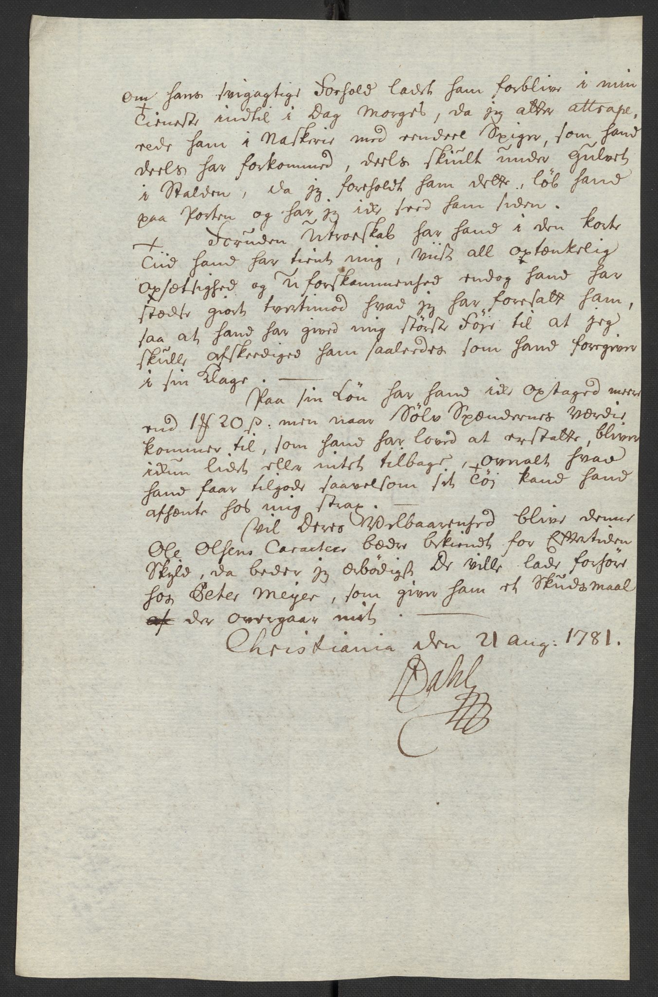 Oslo politidistrikt, AV/SAO-A-10085/D/Da/L0003: Innkomne brev, pro memoria m.v., 1781, p. 181