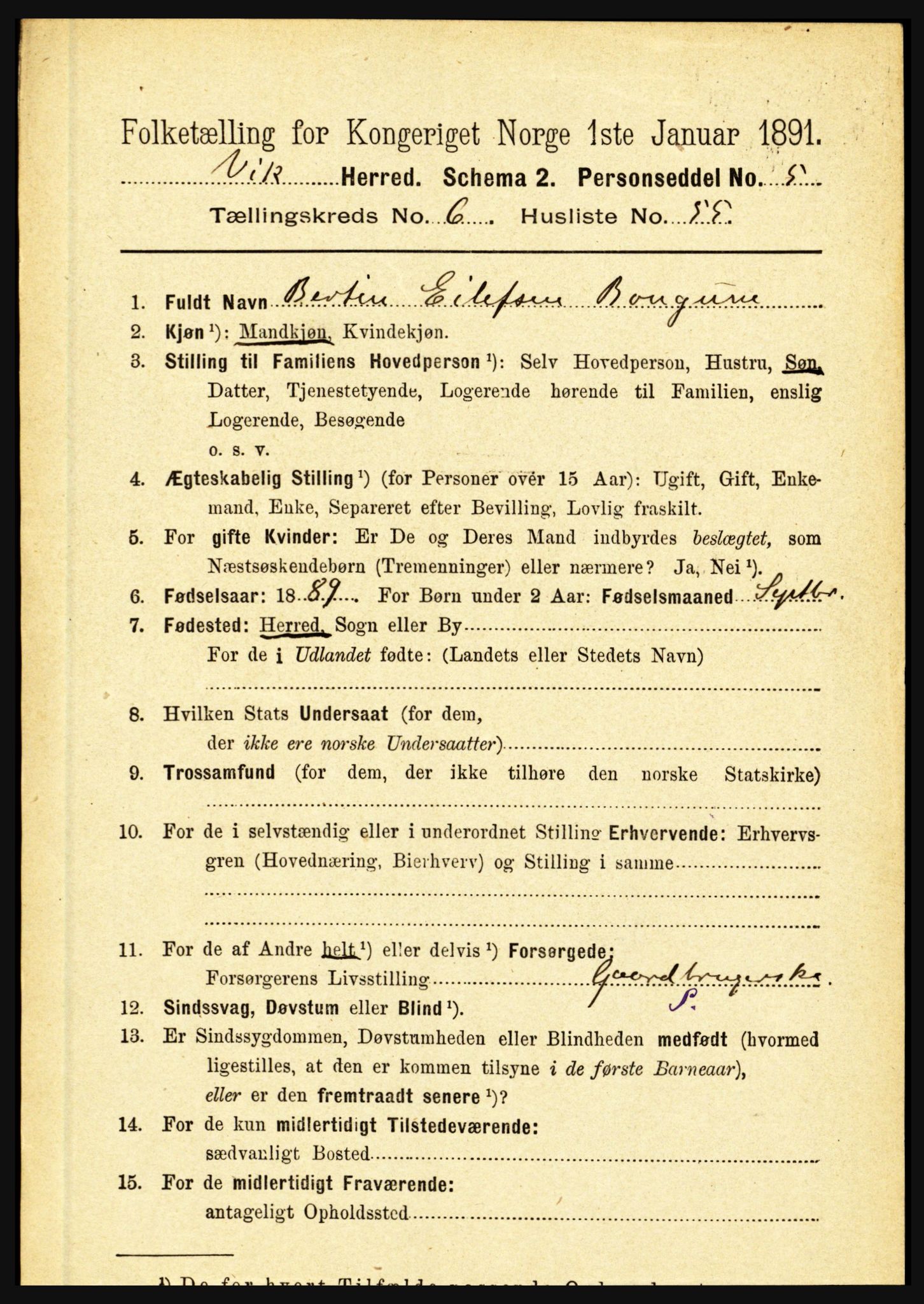 RA, 1891 census for 1417 Vik, 1891, p. 3132