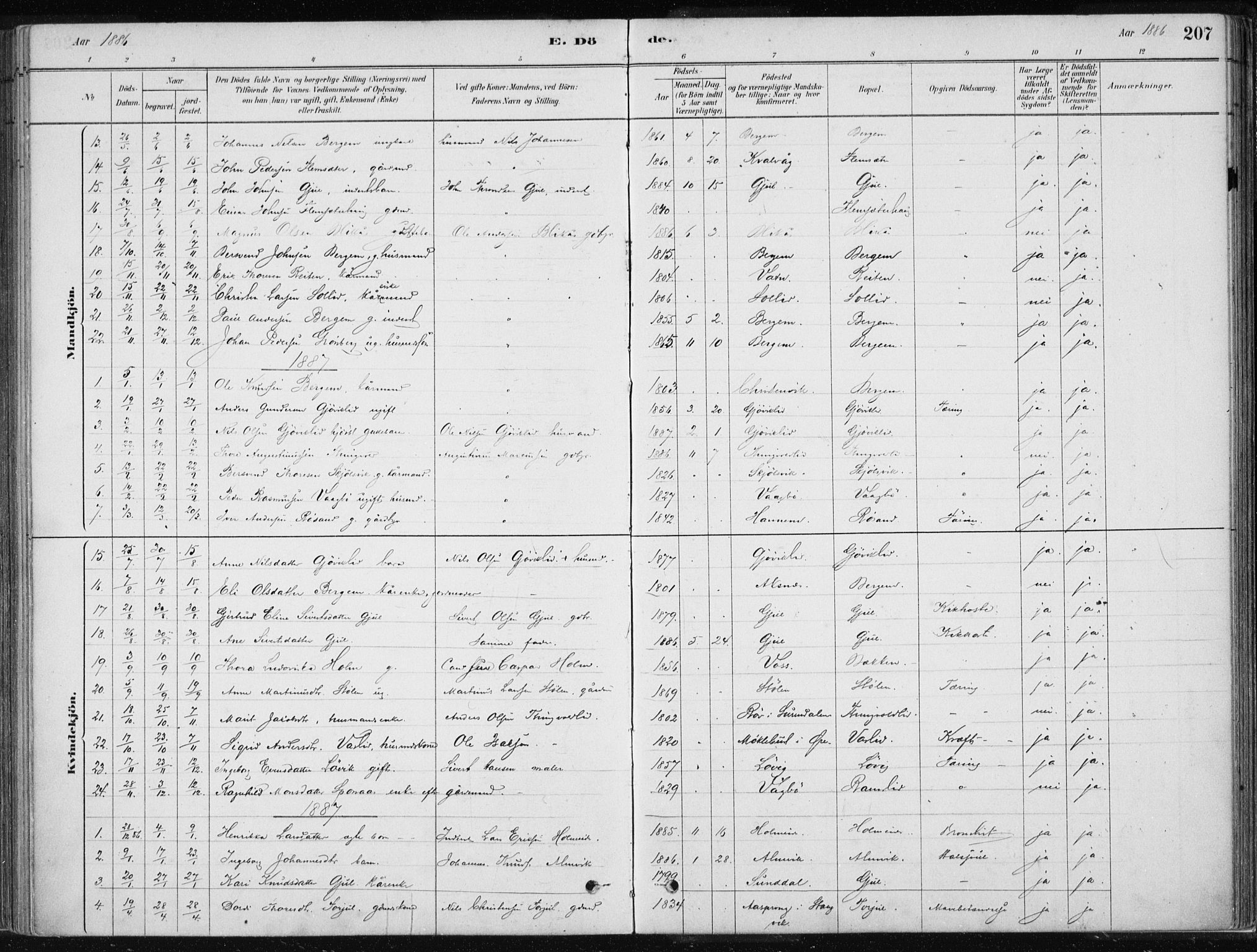 Ministerialprotokoller, klokkerbøker og fødselsregistre - Møre og Romsdal, SAT/A-1454/586/L0987: Parish register (official) no. 586A13, 1879-1892, p. 207