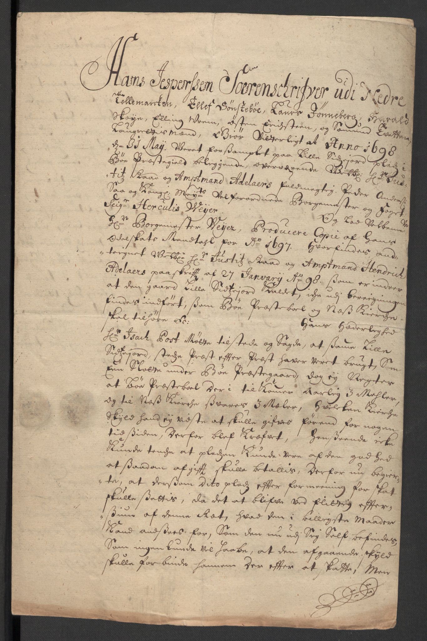 Rentekammeret inntil 1814, Reviderte regnskaper, Fogderegnskap, AV/RA-EA-4092/R36/L2098: Fogderegnskap Øvre og Nedre Telemark og Bamble, 1698, p. 58