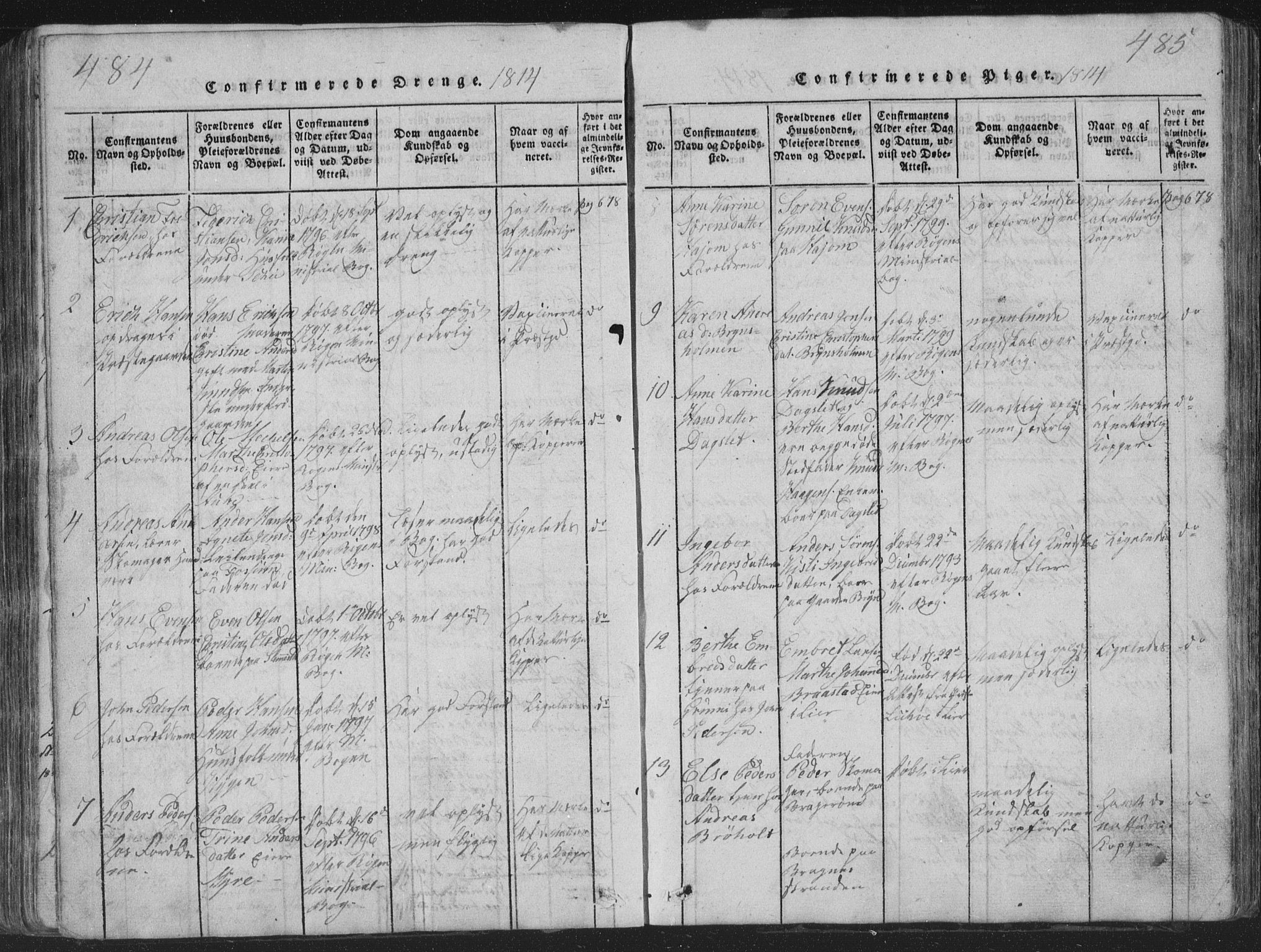 Røyken kirkebøker, SAKO/A-241/G/Ga/L0003: Parish register (copy) no. 3, 1814-1856, p. 484-485