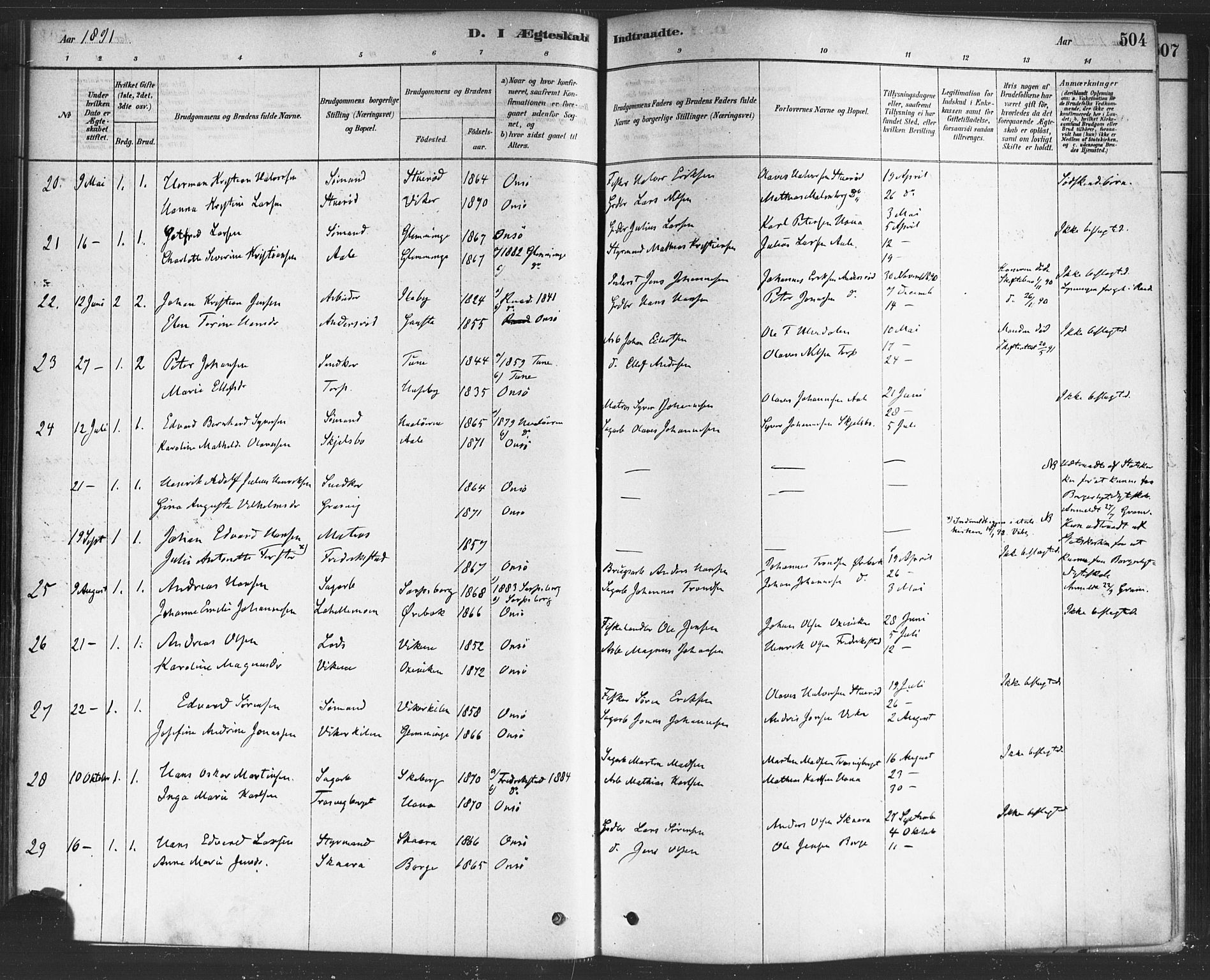 Onsøy prestekontor Kirkebøker, SAO/A-10914/F/Fa/L0006: Parish register (official) no. I 6, 1878-1898, p. 504