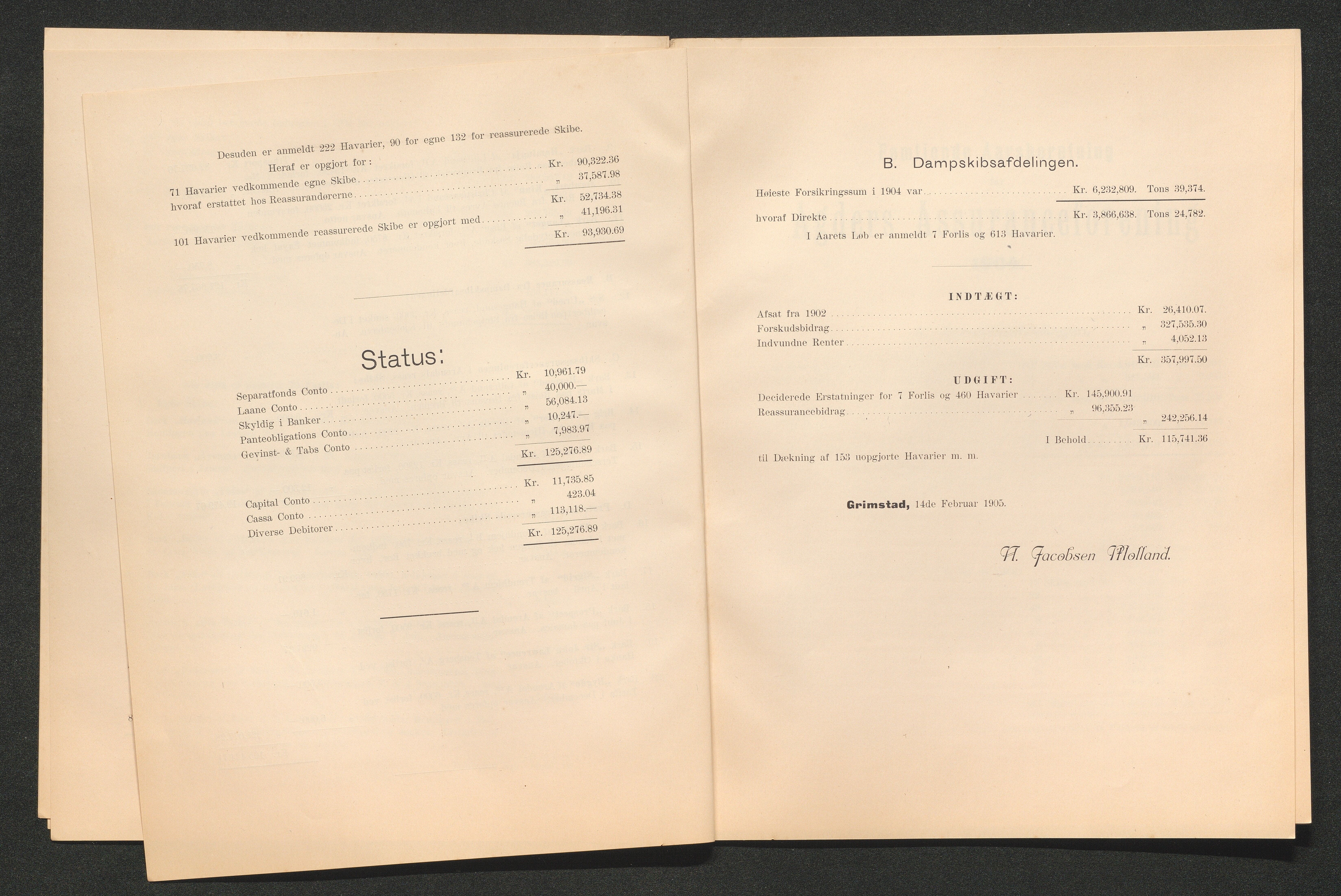 Agders Gjensidige Assuranceforening, AAKS/PA-1718/05/L0003: Regnskap, seilavdeling, pakkesak, 1890-1912