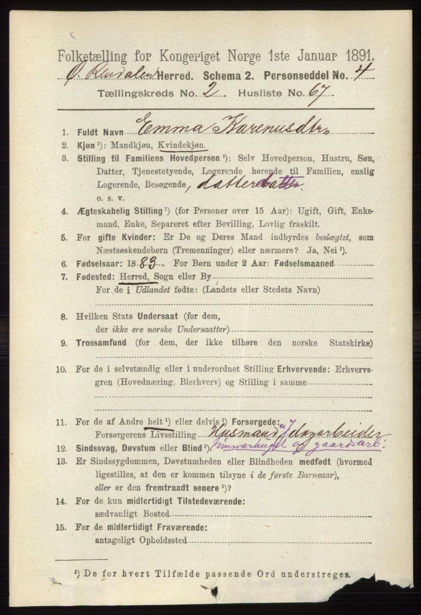 RA, 1891 census for 0433 Øvre Rendal, 1891, p. 797